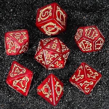 QMAY Polyhedral Game Dice - 7 Pieces Dice (Red Dragon Pattern)