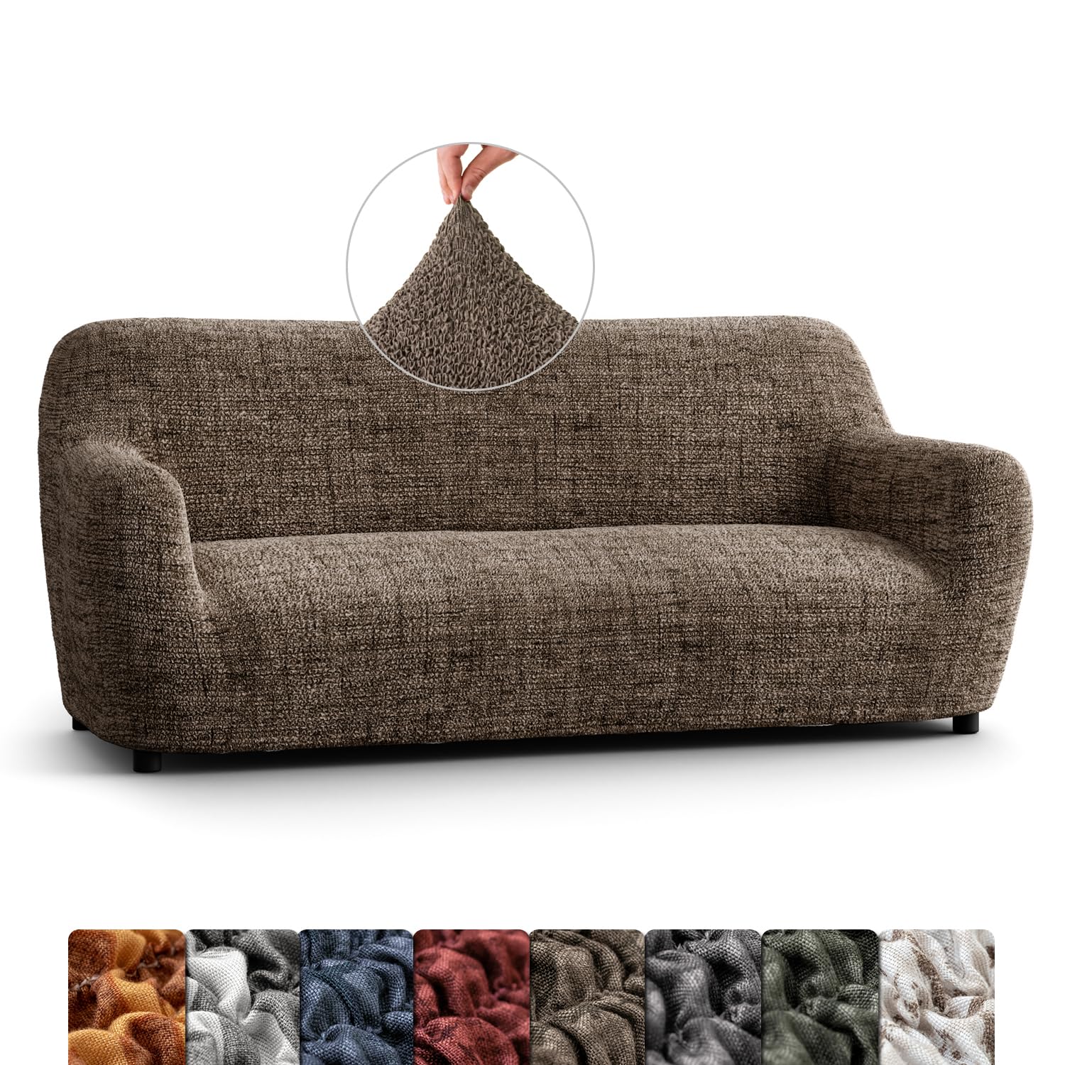 Menotti 3 Seater Couch Cover - Sofa Cover - Sofa Protector - Soft Polyester Fabric Slipcover - 1-Piece Form Fit Stretch Elastic Stylish Furniture Cover - Microfibra Printed - Vittoria Choco (3 Seater)