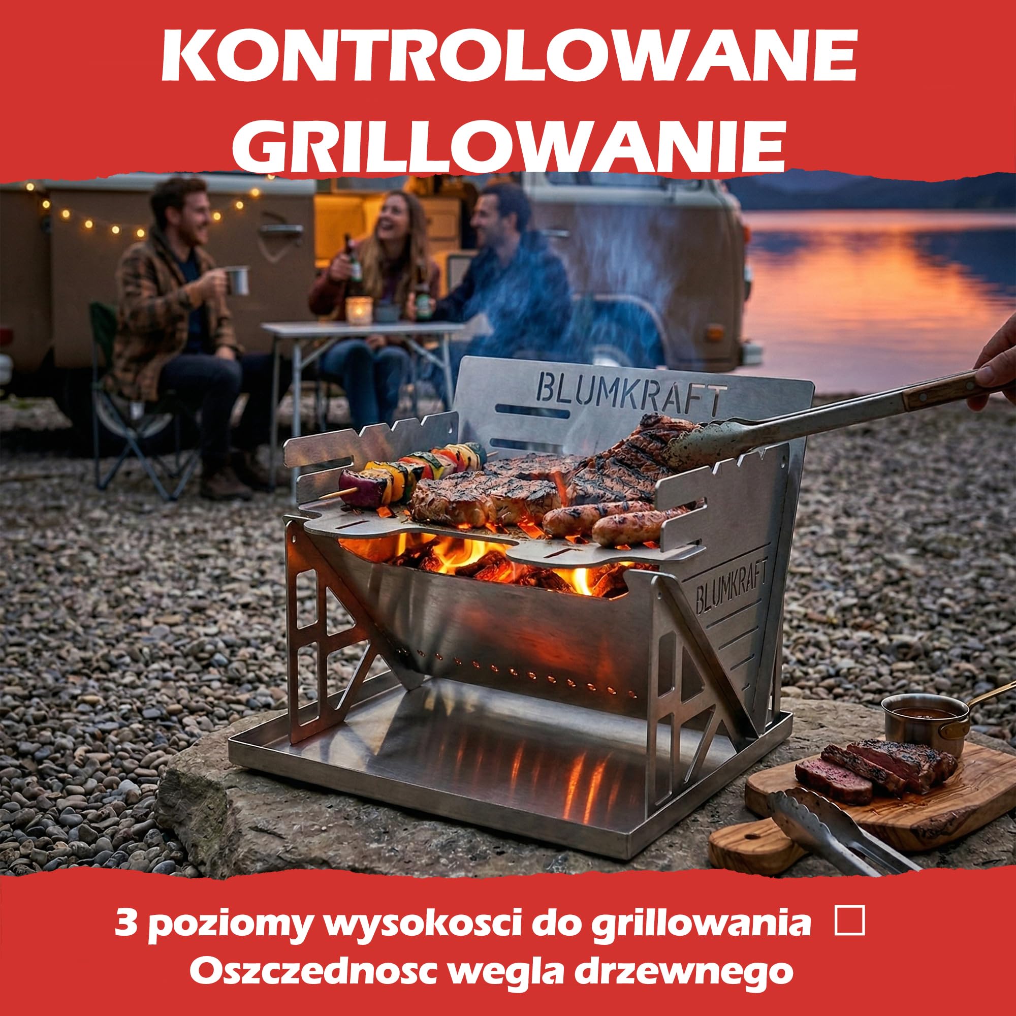 Składany przenośny grill ze stali nierdzewnej - ultra kompaktowy grill podróżny z węglem drzewnym, zdejmowany, kemping, trekking, piesze wycieczki, Van Life - mały grill ze stali nierdzewnej