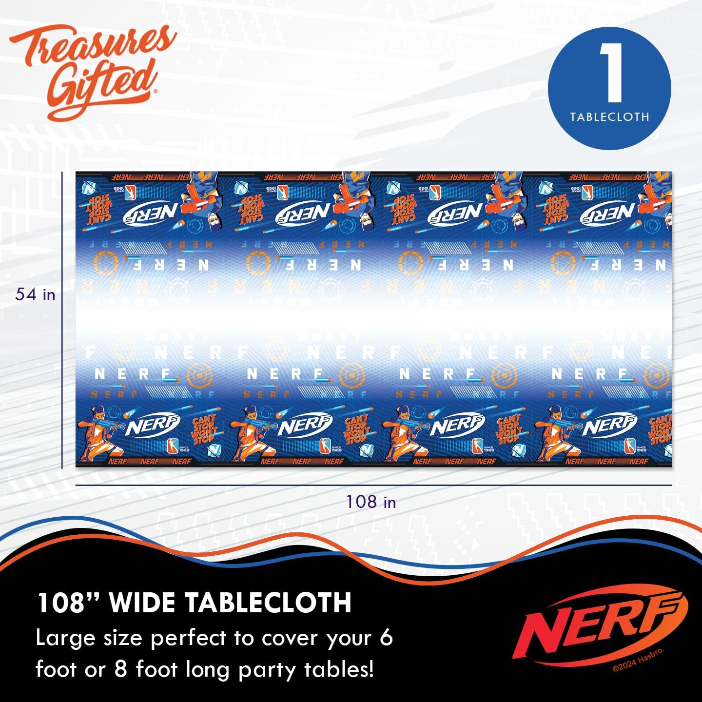Treasures Gifted Officially Licensed Nerf Birthday Party Supplies - Serves 16 Guests - Dinnerware Deluxe Set Party Supplies - Nerf Birthday Decorations - Cups, Tablecloth, Plates and Napkins