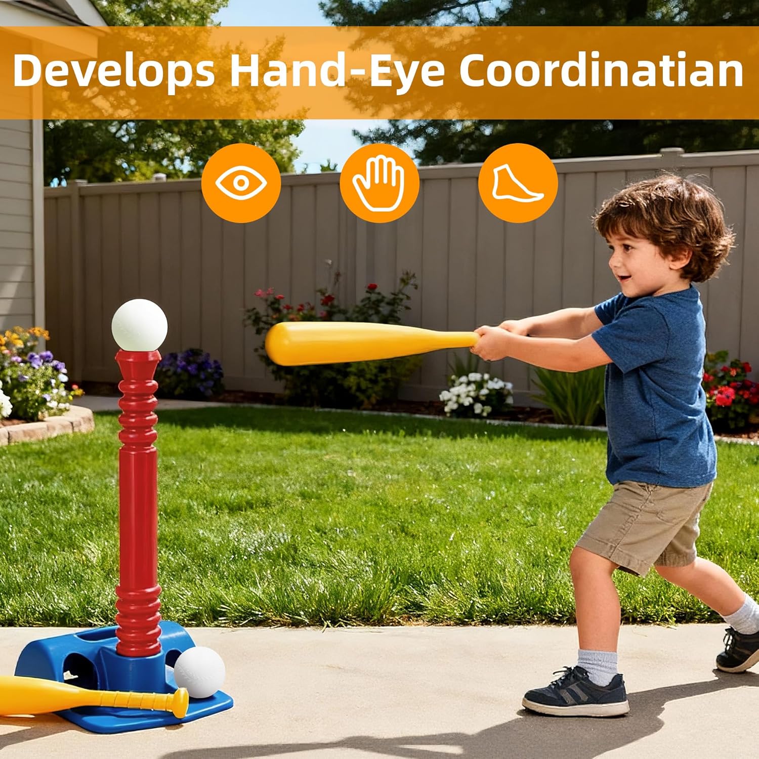 Elevon T-Ball Set, Red, Adjustable Batting Tee Game with Balls, for Baseball, Softball, Skills, Toddlers Ages 18+ Months