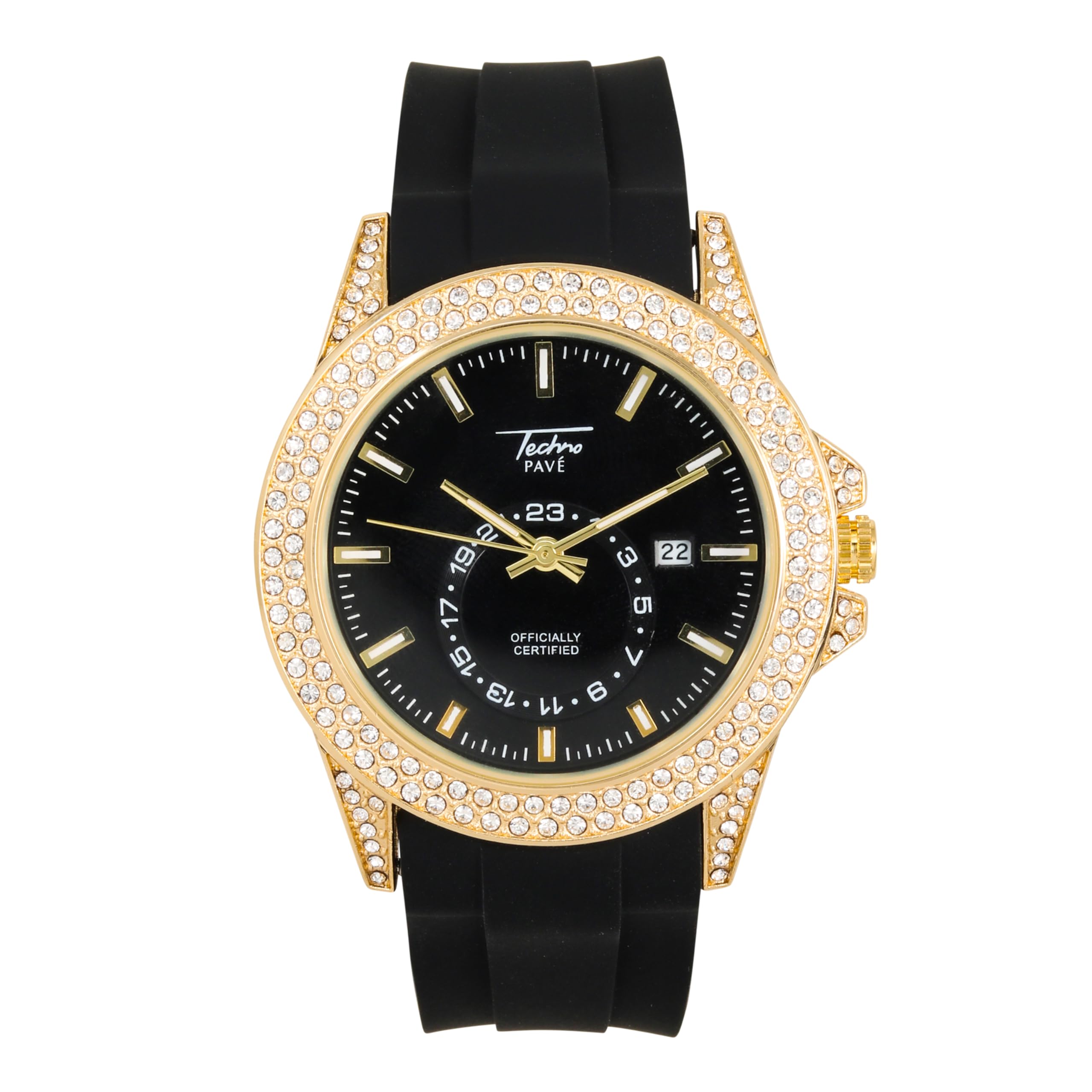 Techno Pave Orologio da uomo con cinturino rotondo in silicone, 42 mm, movimento al quarzo, stile hip-hop