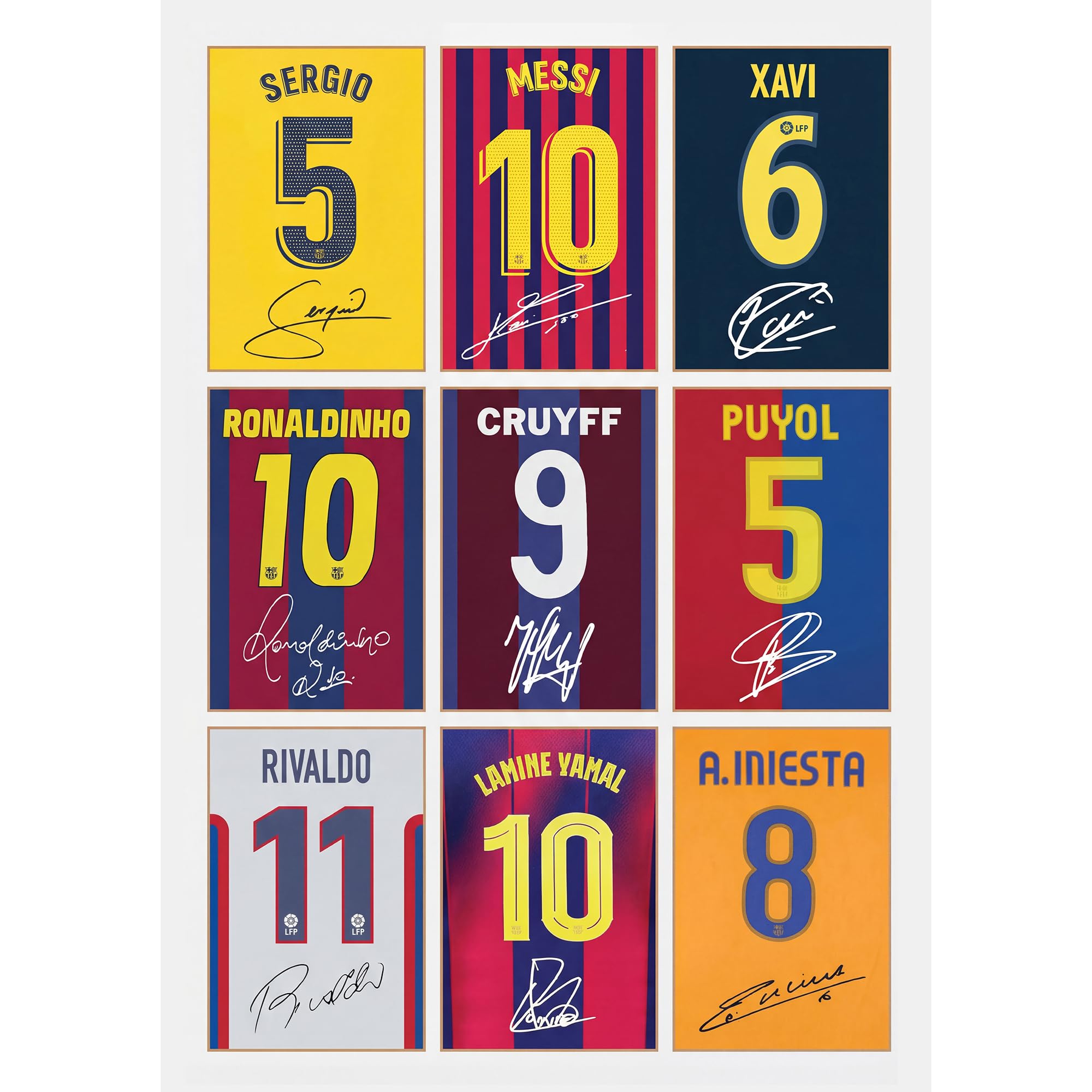 Barcelona Legends Gift Signed A4 Print Display Barcelona Gifts For Boys Digitally Reproduced Signature Barcelona Gifts For Men (Framed)