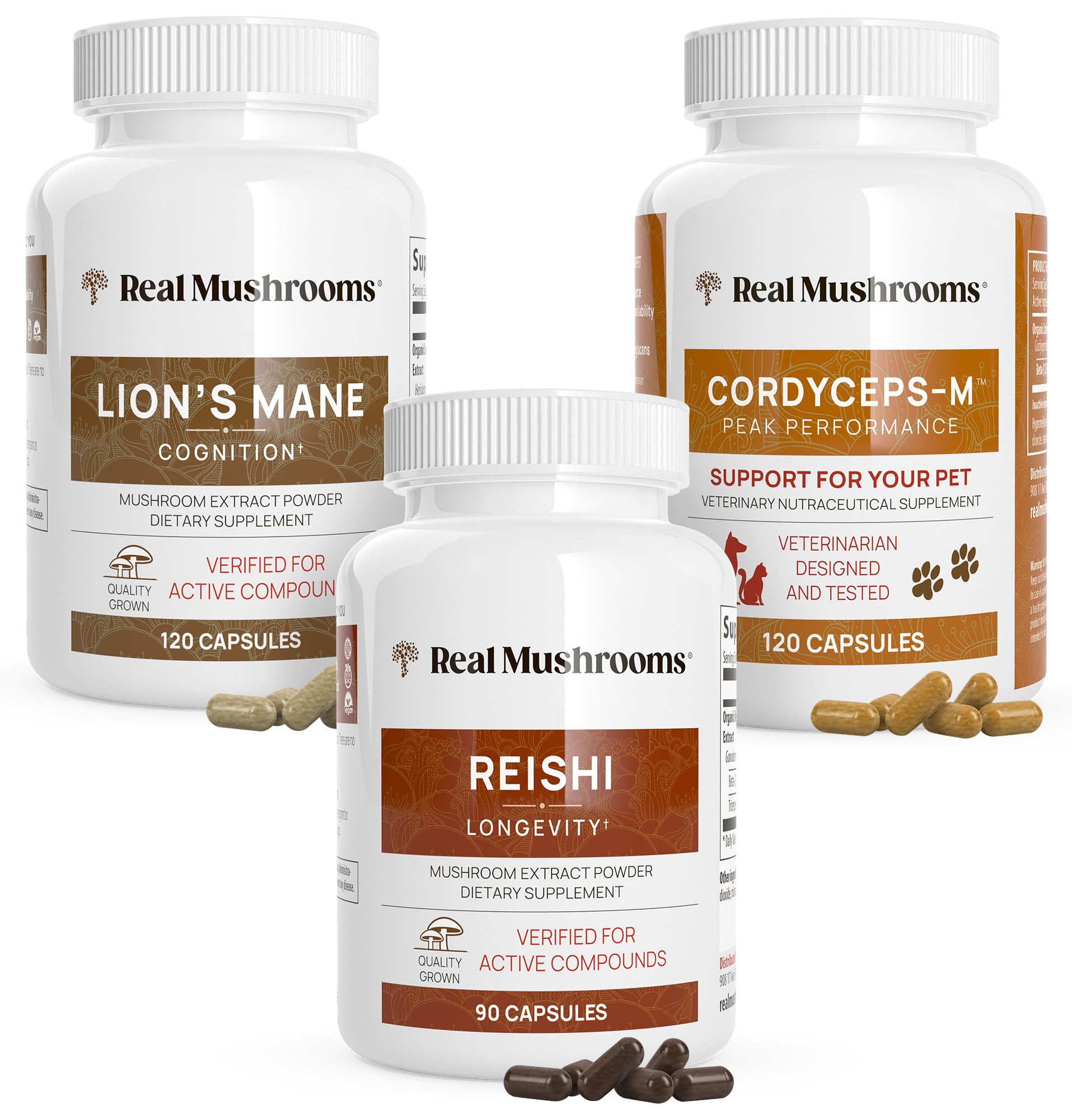 Real Mushrooms Lions Mane Mushroom Cognition (120 Capsules) Lions Mane Mushroom Powder Extract Capsules | Brain Supplement, Brain Vitamins, Focus Supplement