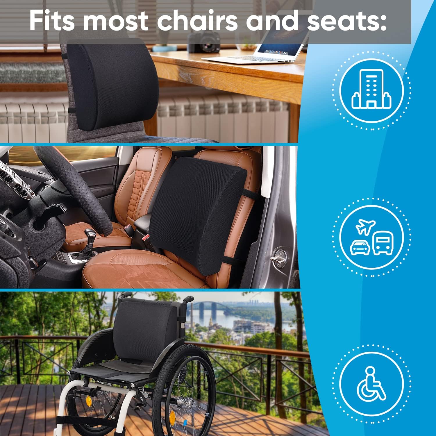 Bеѕt Prоmо Back Support for Office Chair - Memory Foam Lumbar Pillow - Large Perfect Cushion for Car, Computer and Desk Seat