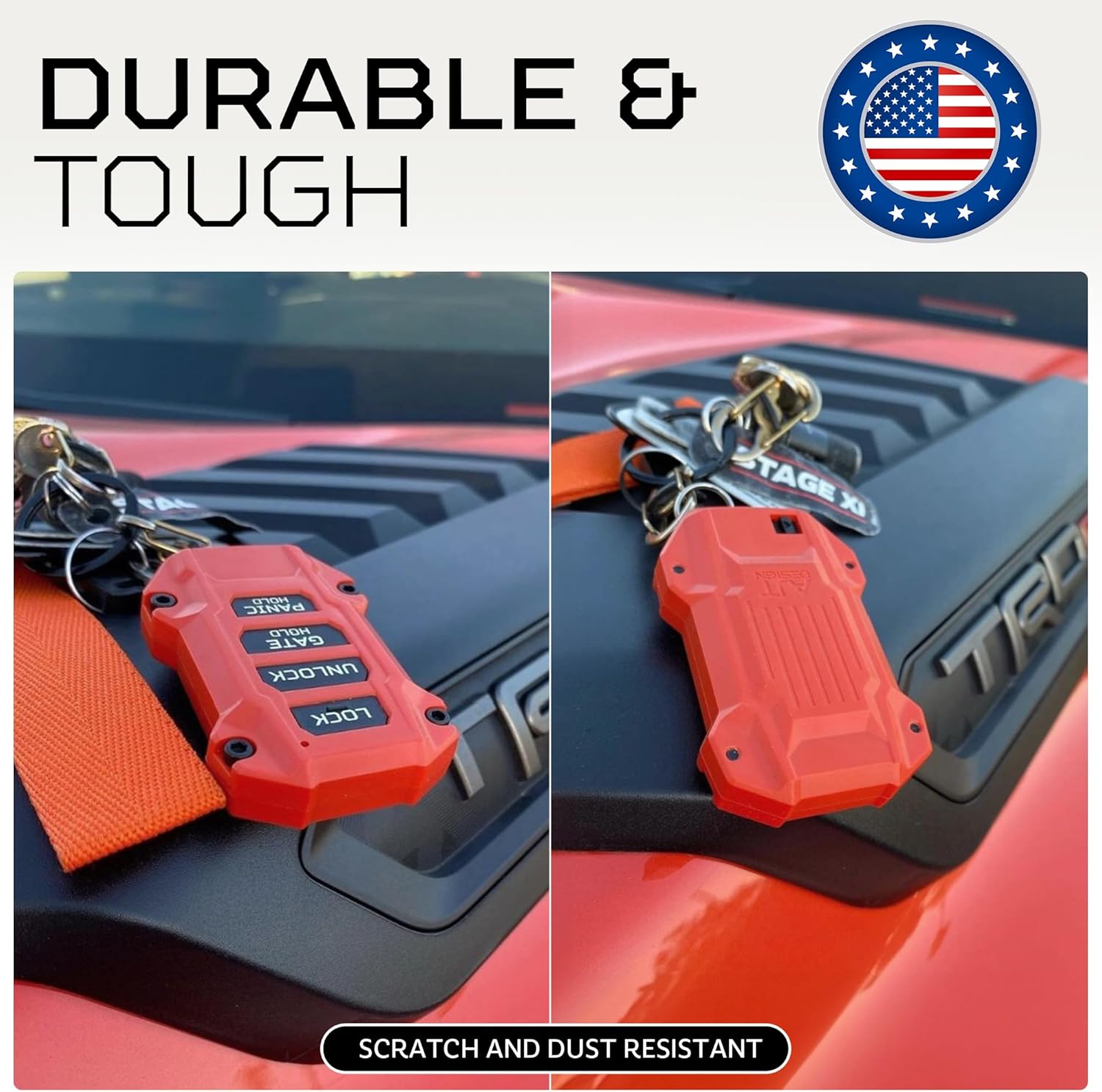 AJT DESIGN Replacement Key Fob Compatible with Toyota Tacoma (2024+), Tundra (2022+), 4Runner (2025+) & Sequoia (2023+) | Custom Made in USA | Injection Molded Rugged Case - Solar Octane