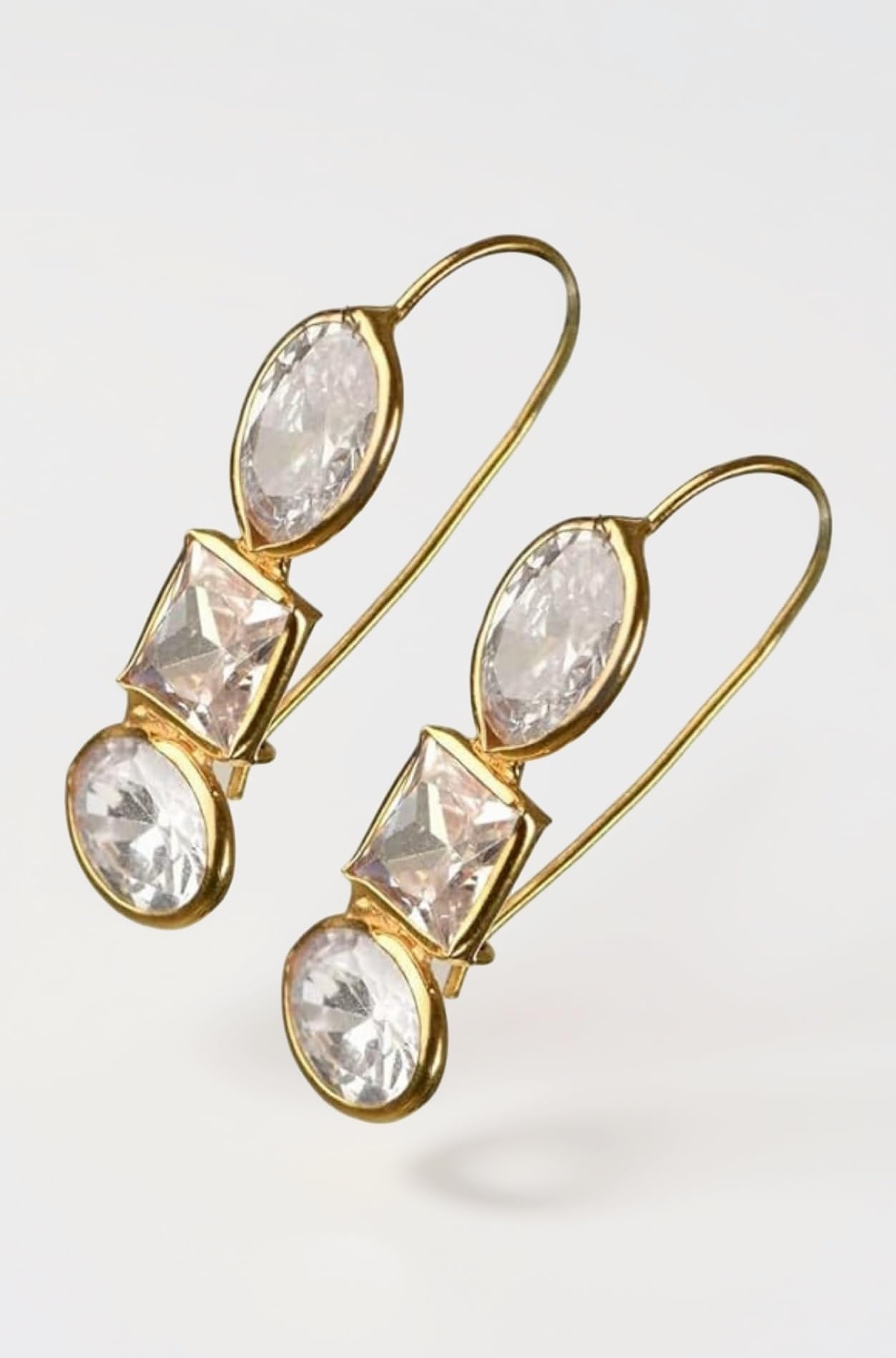 14K BIS Hallmarked Gold Snowdrop Earrings for Women & Girls | White Polki Stone Stud Earrings | Lightweight Elegant Daily Wear Jewellery | Gift for Wedding, Birthday & Wear