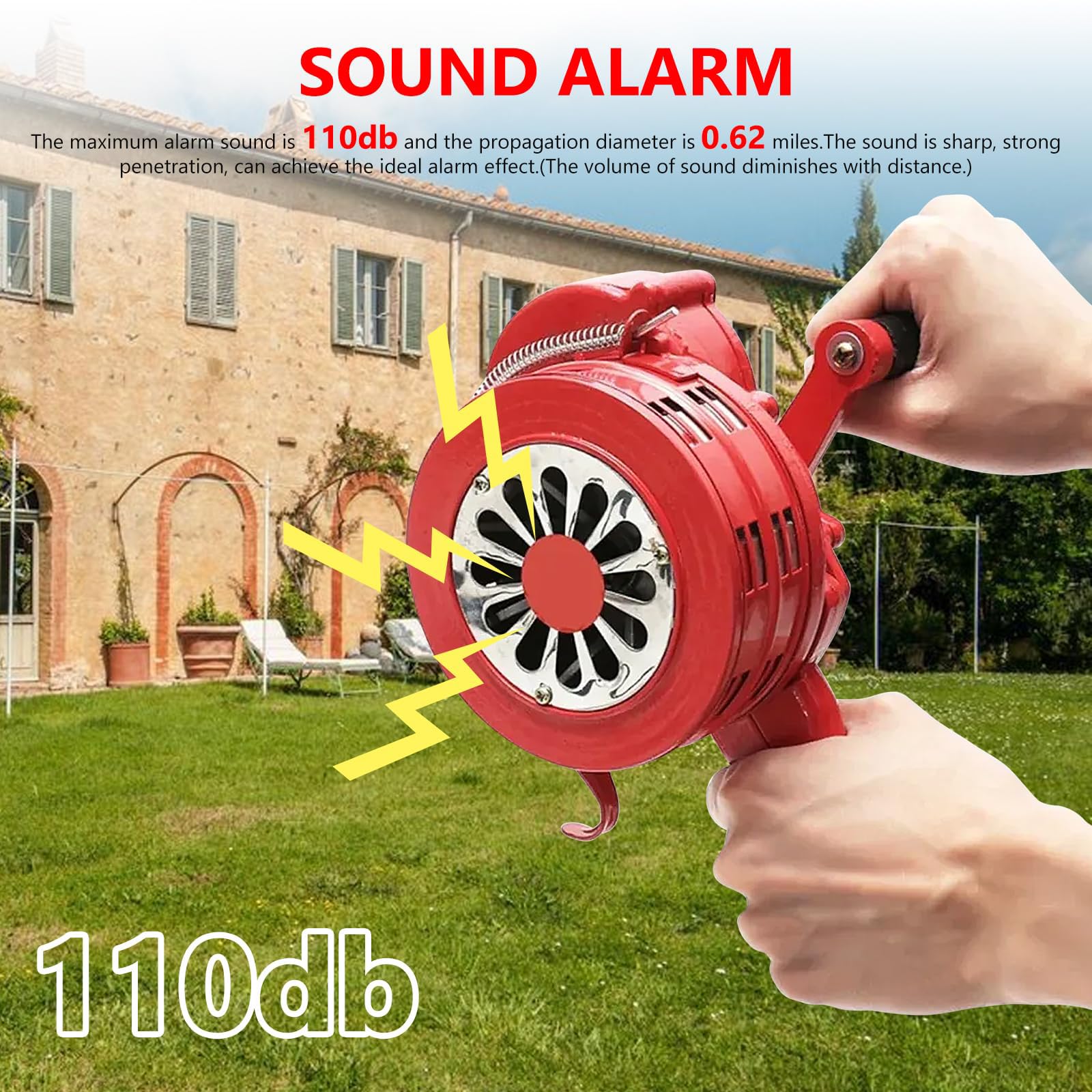 Handkurbel-Sirene, Handsirene, Handkurbel Siren Küstenwachen Handsirene, Sirenen 120dB, Tragbarer Betriebenes Sirenen, Aluminiumgehäuse Sirene für Feueralarm den Heim Hotel Tankstelle Küstenwachen