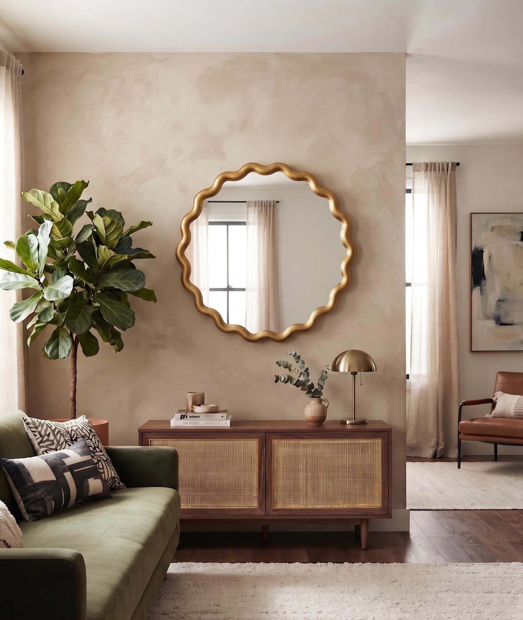 Deenz Round Wave Edge Gold Wall Mirror 49.5Cm - Golden