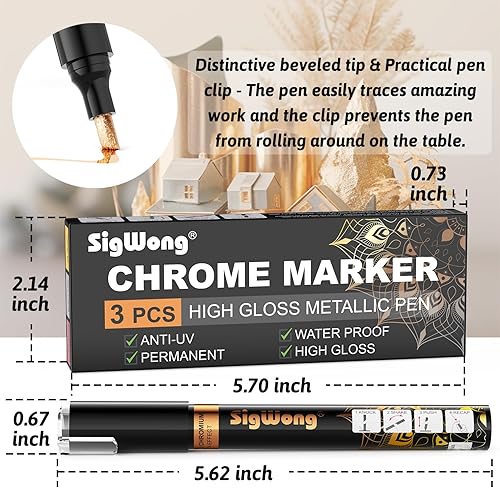Miniatura 6 de Sig Wong Marcadores cromados metálicos, 4 piezas de pintura cromada permanente plateada, impermeables y brillantes, para pintura de modelos,