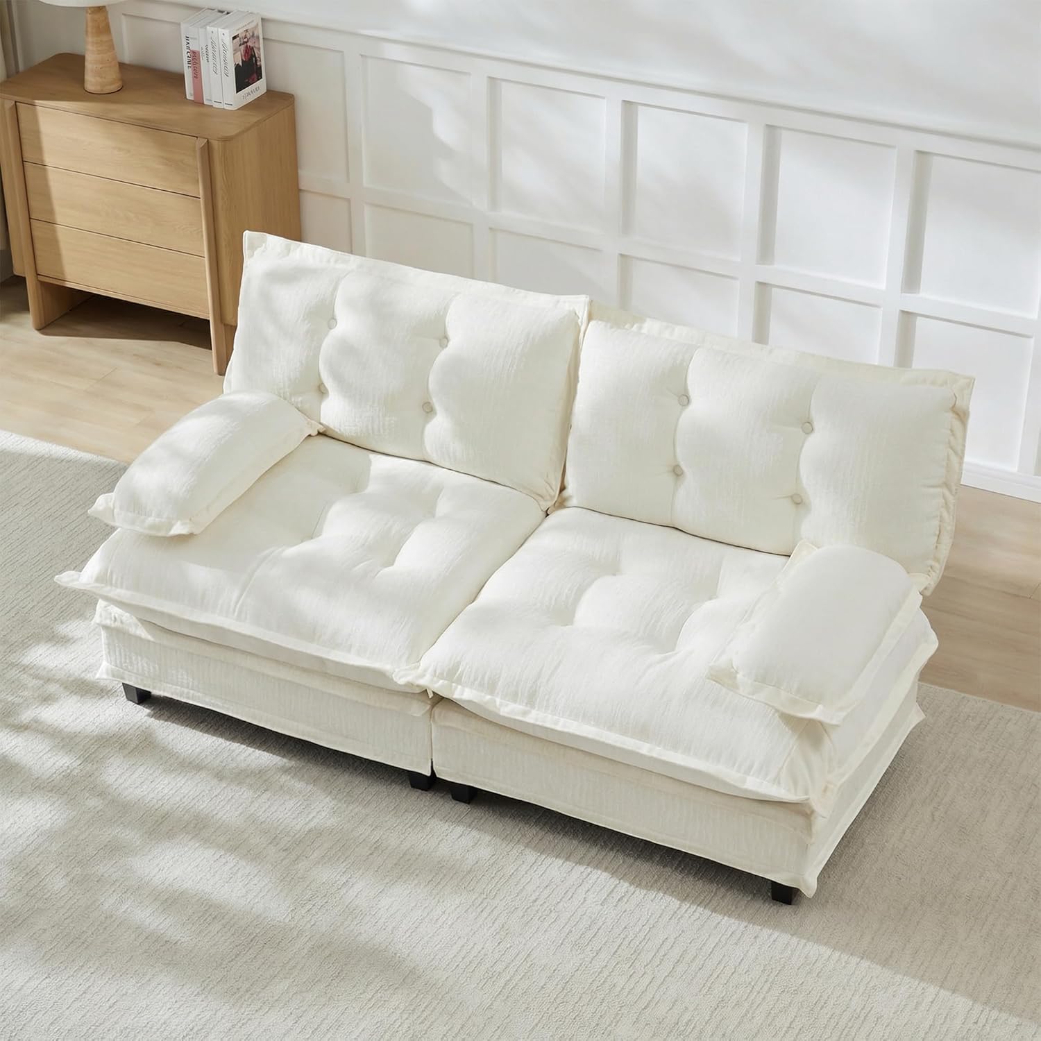 77" Modern Sectional Couch for Living Room, Comfy Chenille Cloud Couch with Lattice Decored Cushion, Breathable 2-Seat Loveseat Deep Seat Sofa for Bedroom Apartment, Beige