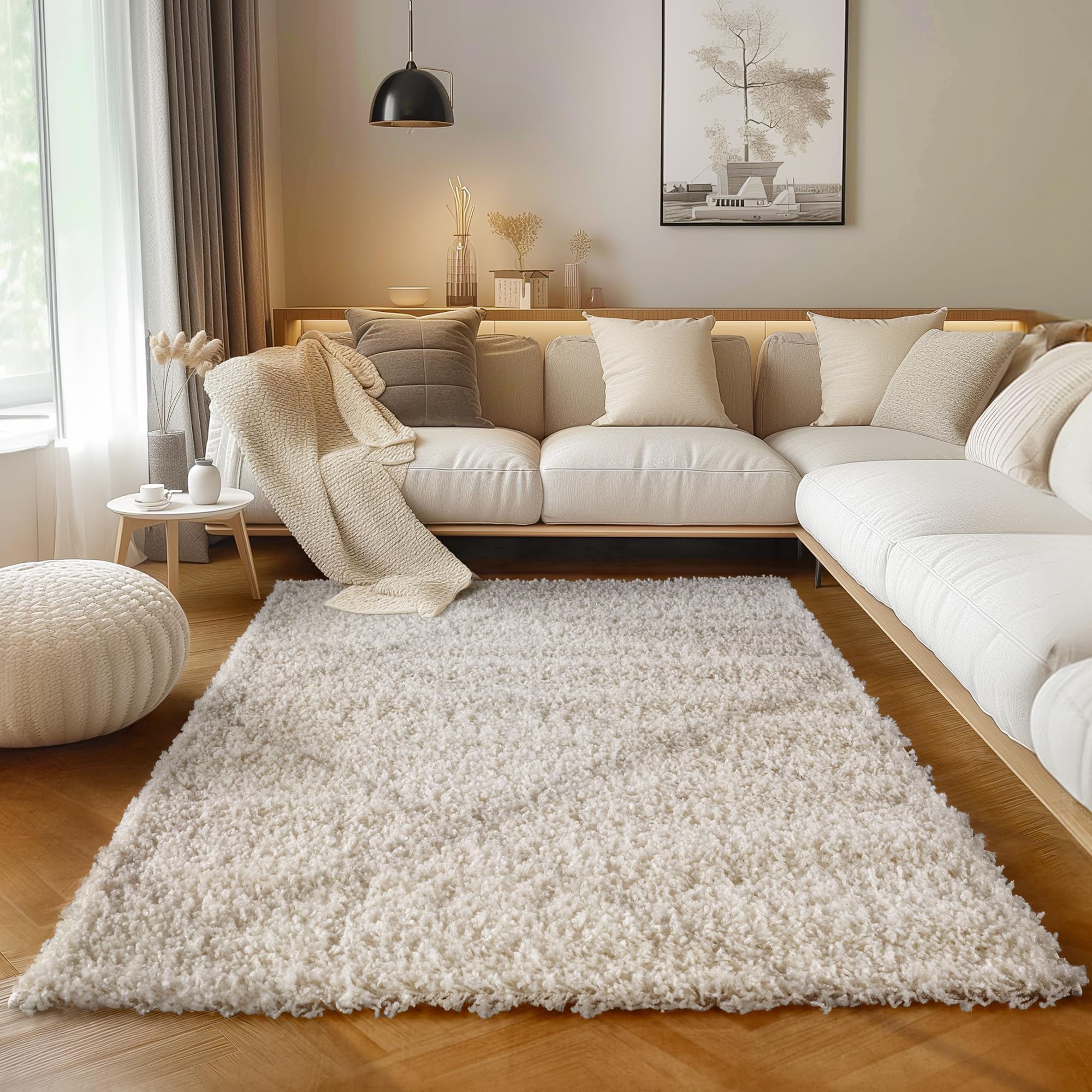 SIMPEX tappeto shaggy a pelo lungo color crema 140x200 cm molto morbido moderno tinta unita versatile per soggiorno camera o ingresso comfort e stile senza tempo