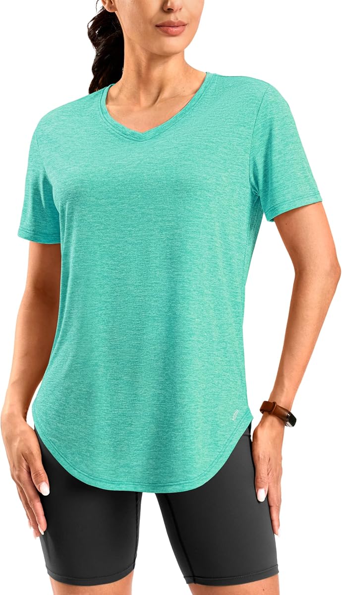 Womens Workout Tops with Full Coverage | Athletic Shirt, Moisture Wicking, Quick Dry, UPF 50+, Short Sleeve, V Neck, T Shirts, Gym, Yoga, Casual
