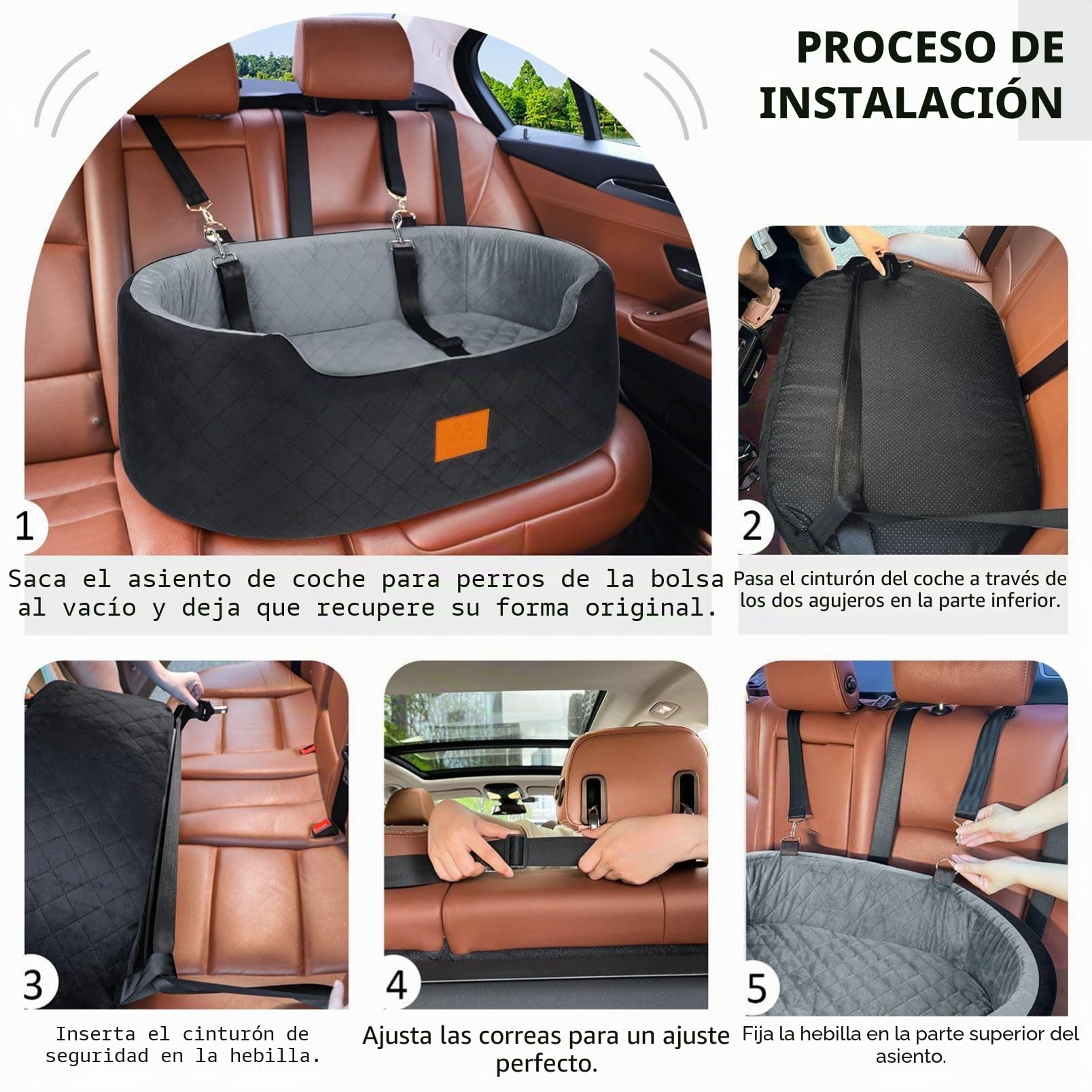 Asiento de coche para perros medianos de hasta 50 libras, asiento elevador para mascotas para automóviles, SUV y camiones, cama de viaje para perros con correa de seguridad, cojín grueso, base