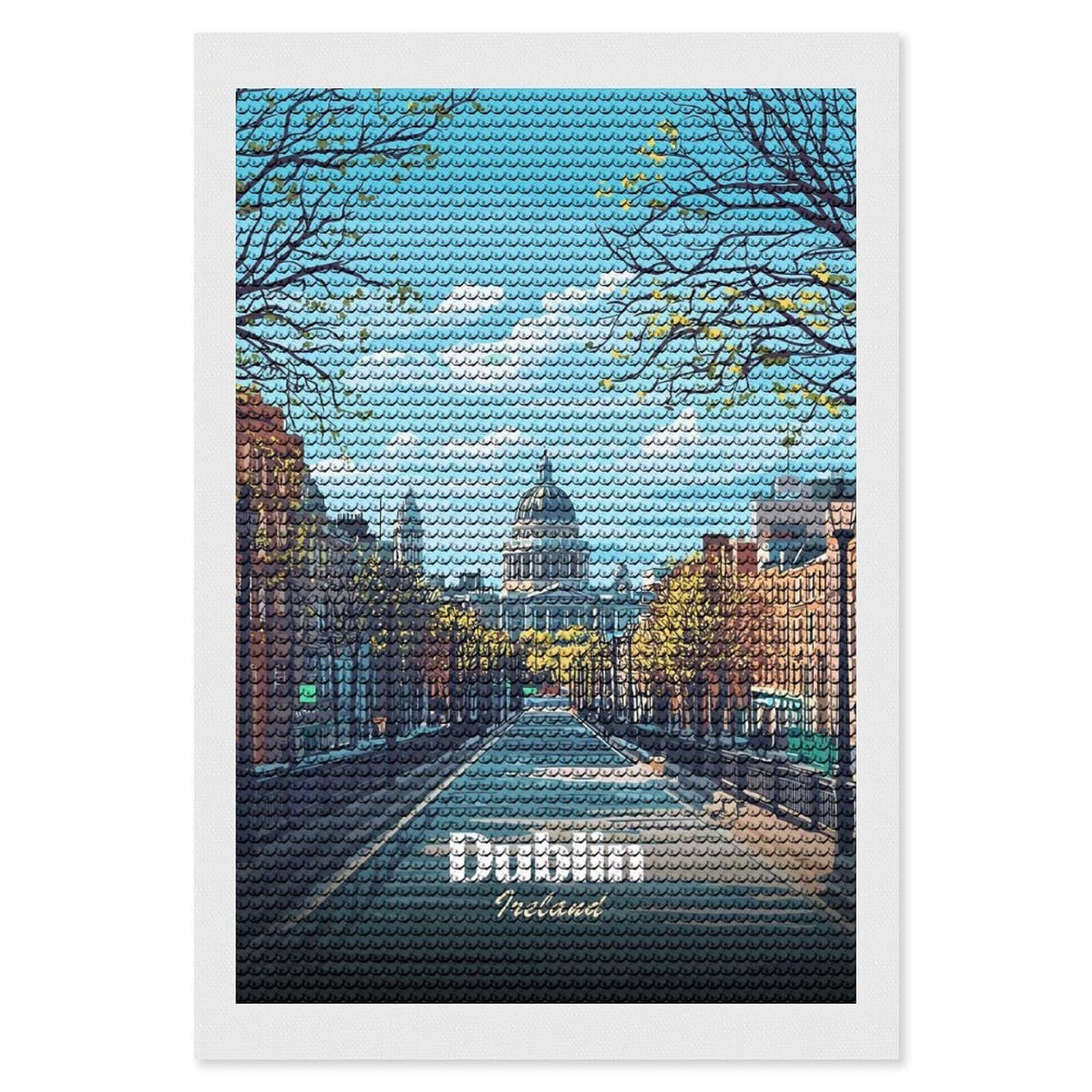 Junmoney Dublin, Ireland Cityscape Illustration Diamond Painting Canvas Set 8"x12", for Women, Pleasing Wall Art Project, Aesthetic Room Decor, Gift Idea