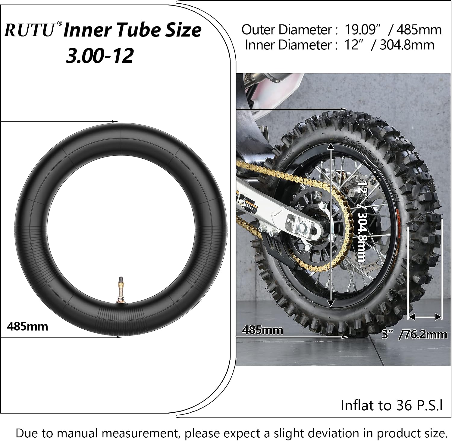 RUTU 3.00/3.50-12" Dirt Bike Tube 80/100-12 Motocross Bike Tire with TR4 Straight Valve Replacement Inner Tubes Compatible with CRF50/XR70, DRZ 110, TTR 90/100, TAOTAO 90cc 110cc 125cc Pit Dirt Bikes