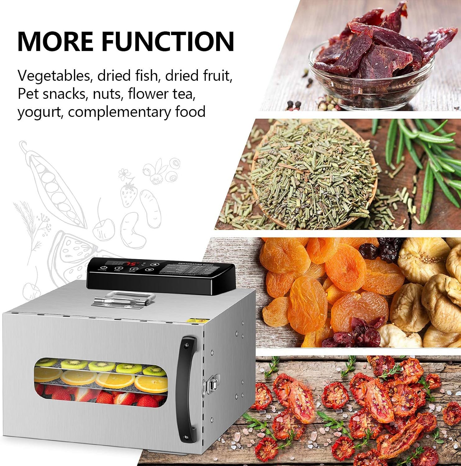 6 Trays Food Dehydrator Fruit Drying Machine Dryer for Vegetables Dried Meat Stainless