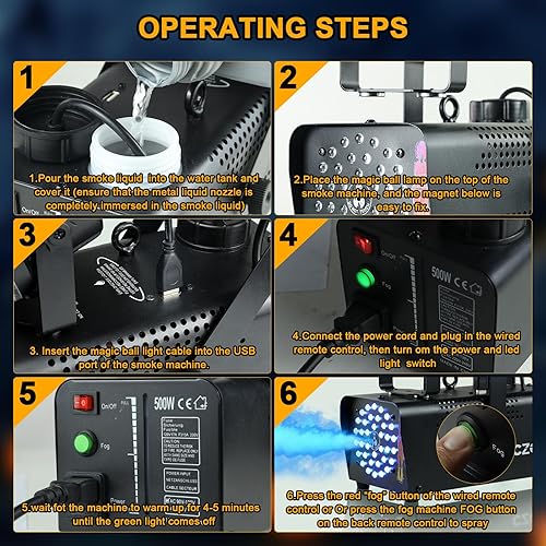 Miniatura 6 de Máquina de niebla + luz de fiesta de bola de discoteca, máquina de humo Czgor 36 LED, 11 efectos de luz colorida con control remoto inalámbrico 500