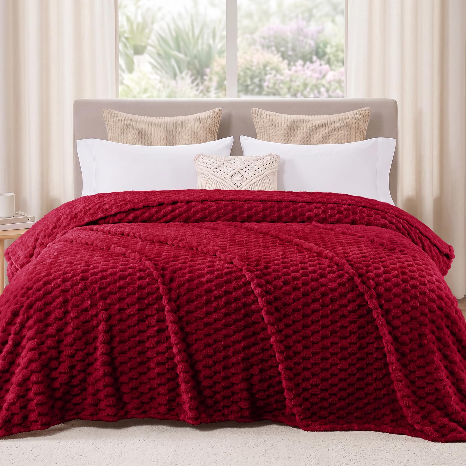 Exclusivo Mezcla 3D Fleece Twin Size Blanket for Bed, Deep Red