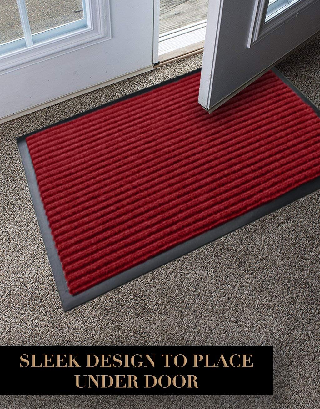 LuxUrux Striped Black Door Mat - Heavy Duty, Indoor/Outdoor, Easy Clean, Waterproof, Low-Profile (24'' x 16'') - Ideal for Entry, Patio, Garage - Durable Solution for High Traffic Entrance Ways. image 5