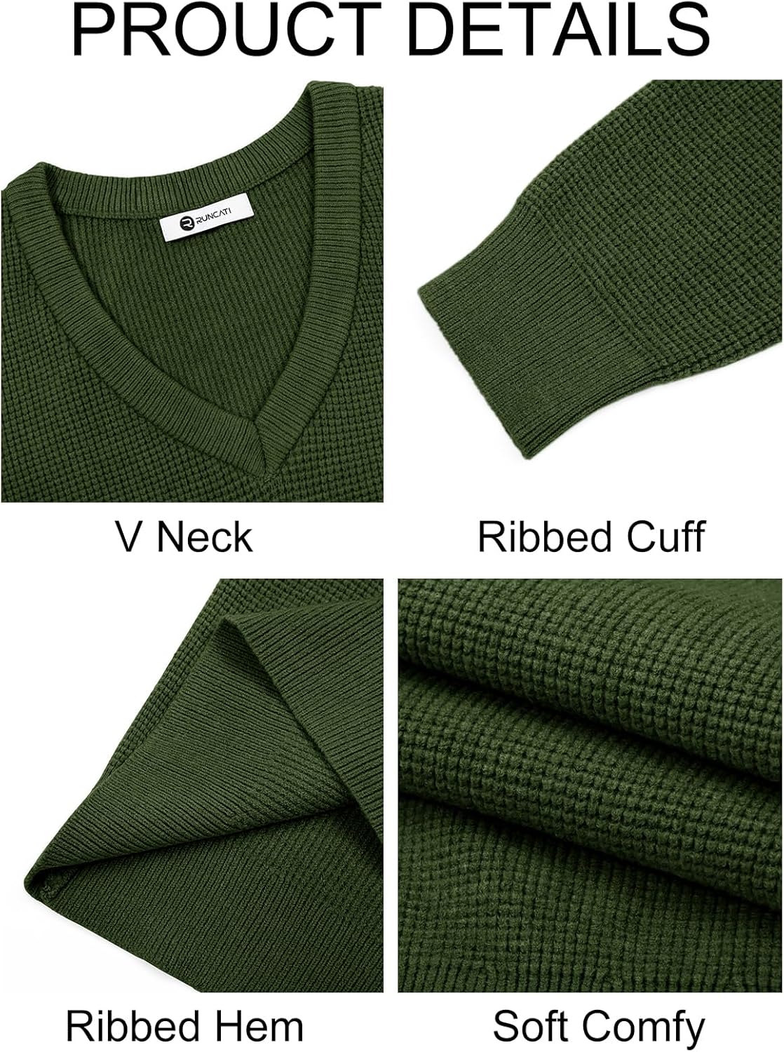 Runcati Mens V Neck Sweater Casual Waffle Knitted Pullover Slim Fit Fall Winter Basic Warm Sweaters - Image 6