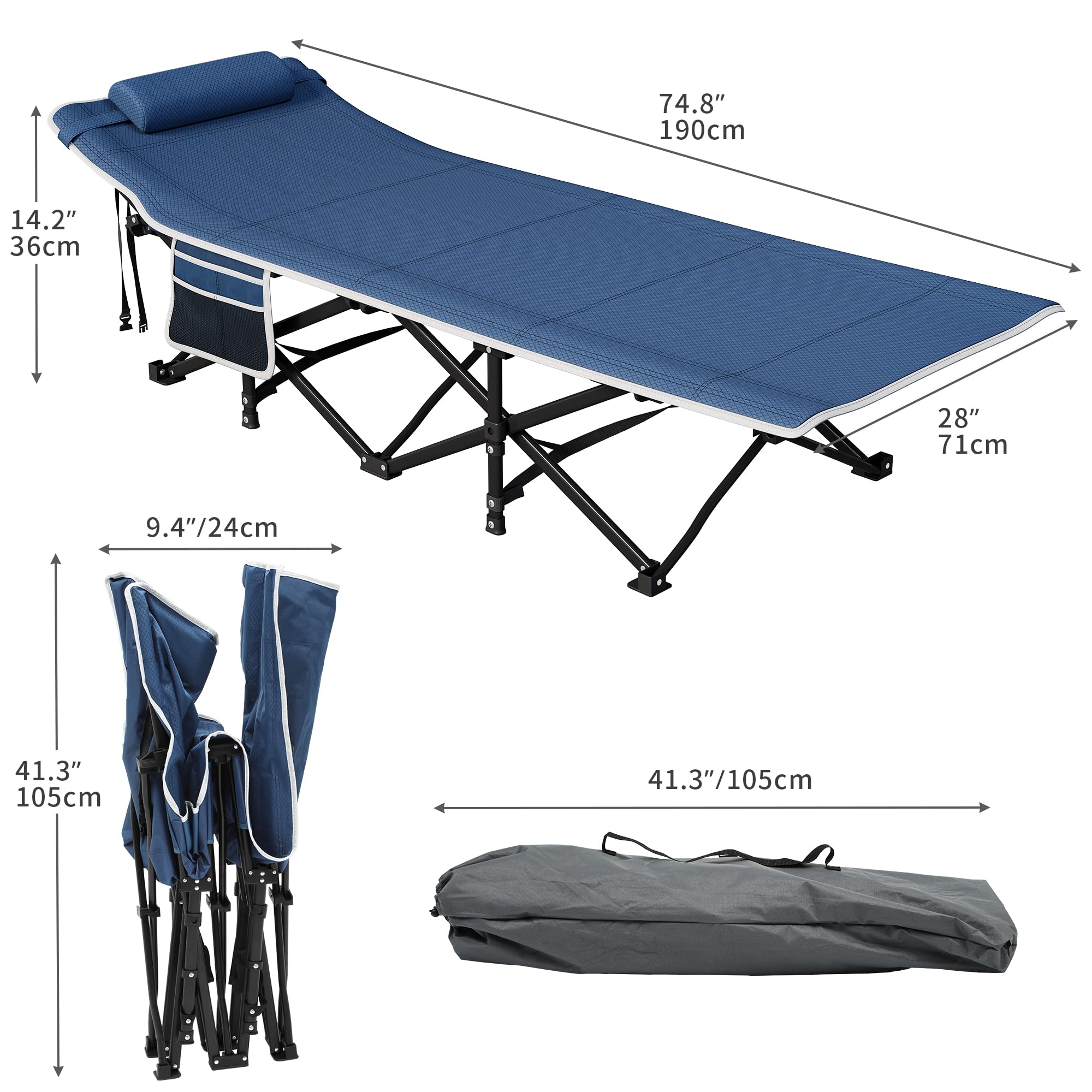 YITAHOME Feldbett Klappbar Campingbett 260 kg Traglast Blau
