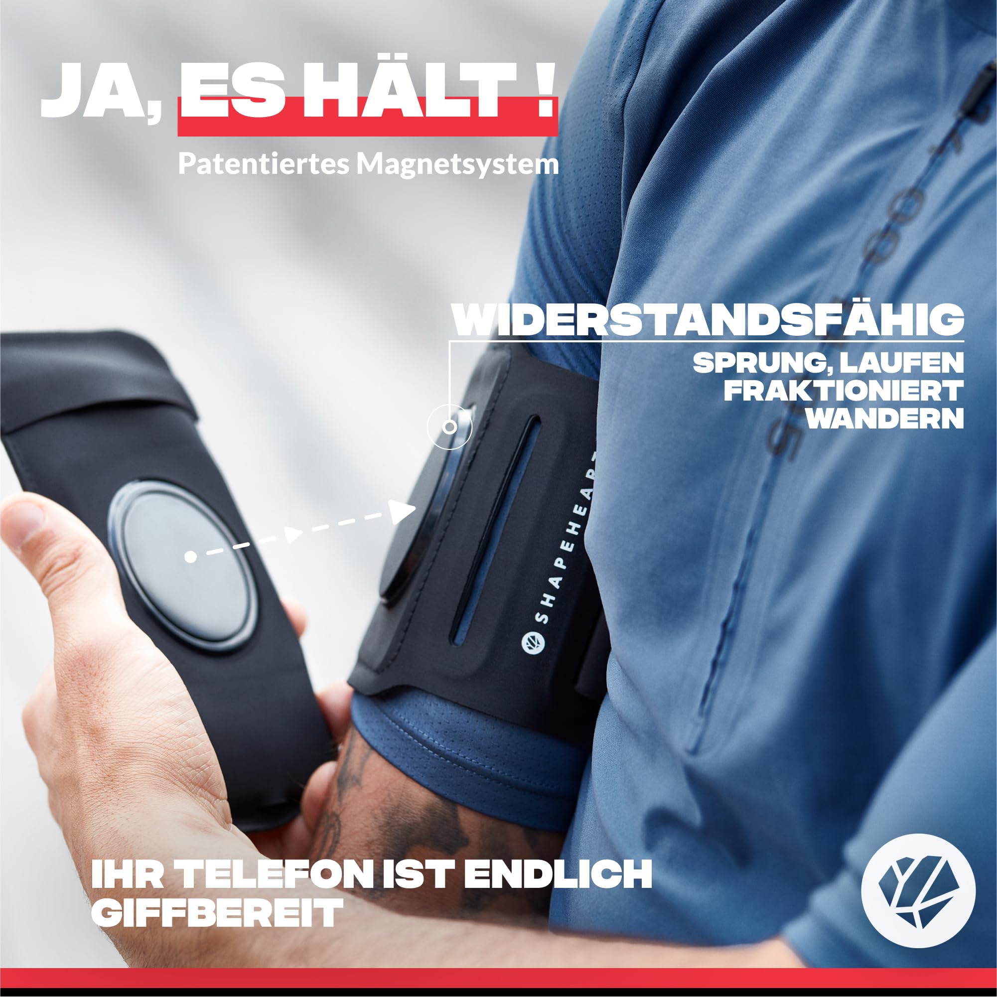 Shapeheart französische Innovation, Universelles Handyarmband für Sportler zum Joggen, Laufen, Wandern... Smartphone-Armband mit abnehmbarer, wetterfester Magnethülle