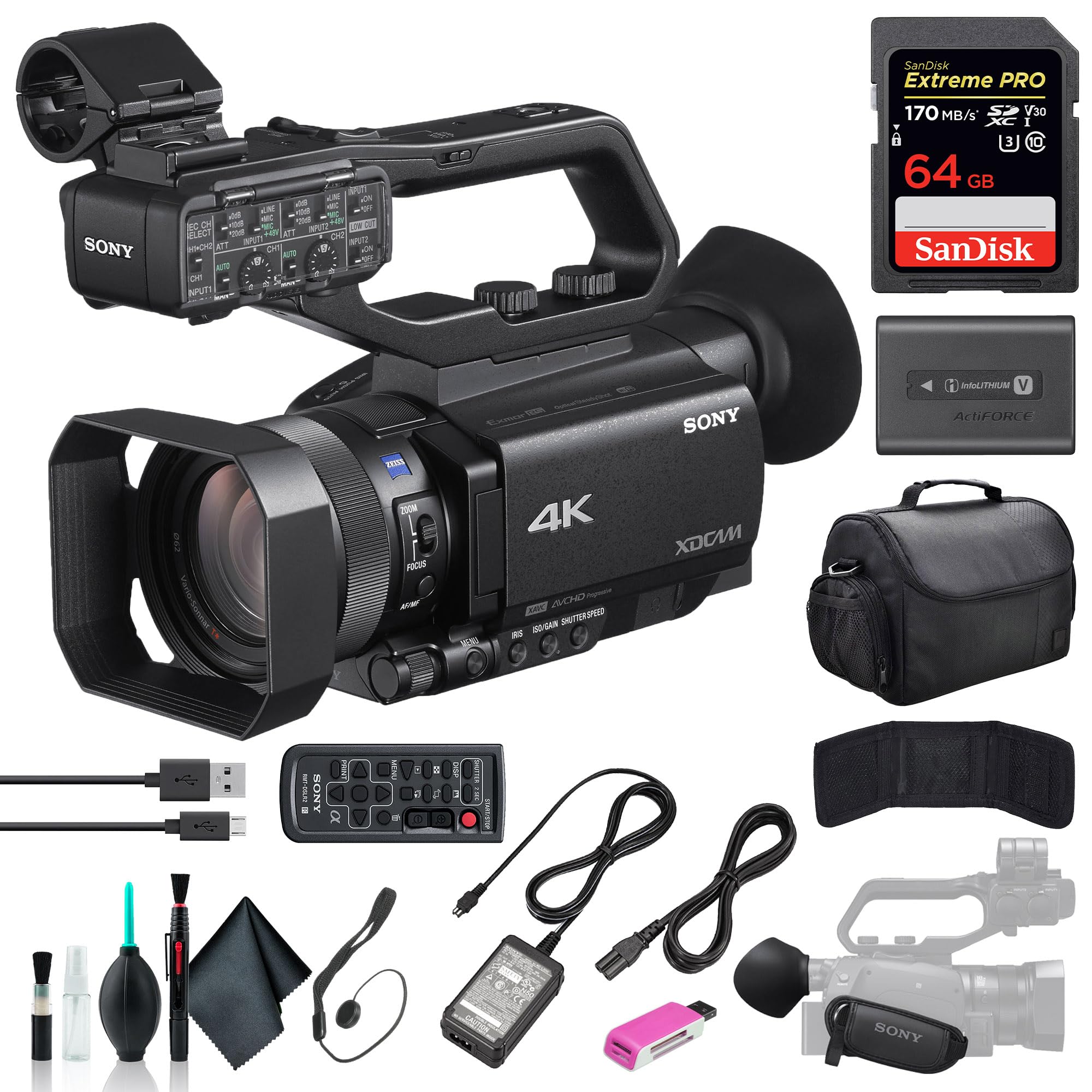 Sony PXW-Z90V 4K HDR XDCAM with Fast Hybrid AF PXW-Z90V, 64GB Memory Card, Bag, Card Reader, Memory Card Wallet, Cap Keeper, Cleaning Kit
