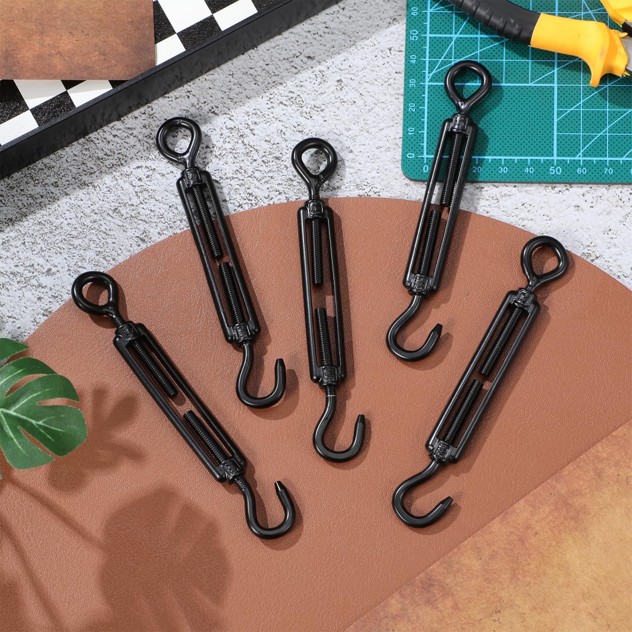 iplusmile Lot de 5 tendeurs réglables en acier inoxydable pour voile d'ombrage et fixation de câble - Revêtement noir - Durable et polyvalent