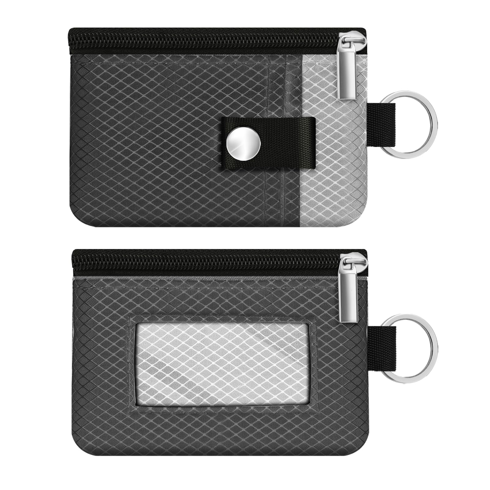 Minimalist RFID Blocking Small Wallet with ID Window,WaterResistant Zip Id Case Wallet with Lanyard Keychain for Cards,Cash,Travel,Women,Men (DardGray/LightGray)