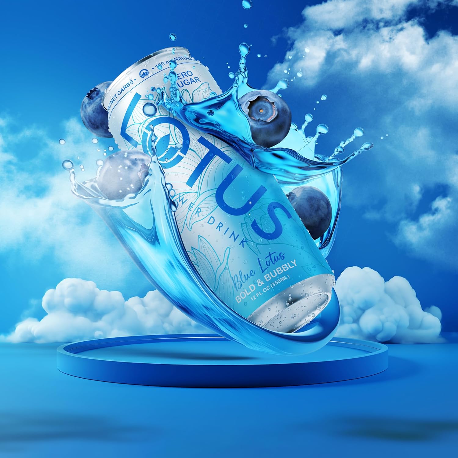 Blue Lotus Plant Power Drink™ | Sugar Free, Low Calorie | 160 mg Natural Caffeine from Green Coffee Bean | Plant-Based Ingredients | Zero Sugar | 10 Calories | 12 oz Cans | 12 Count