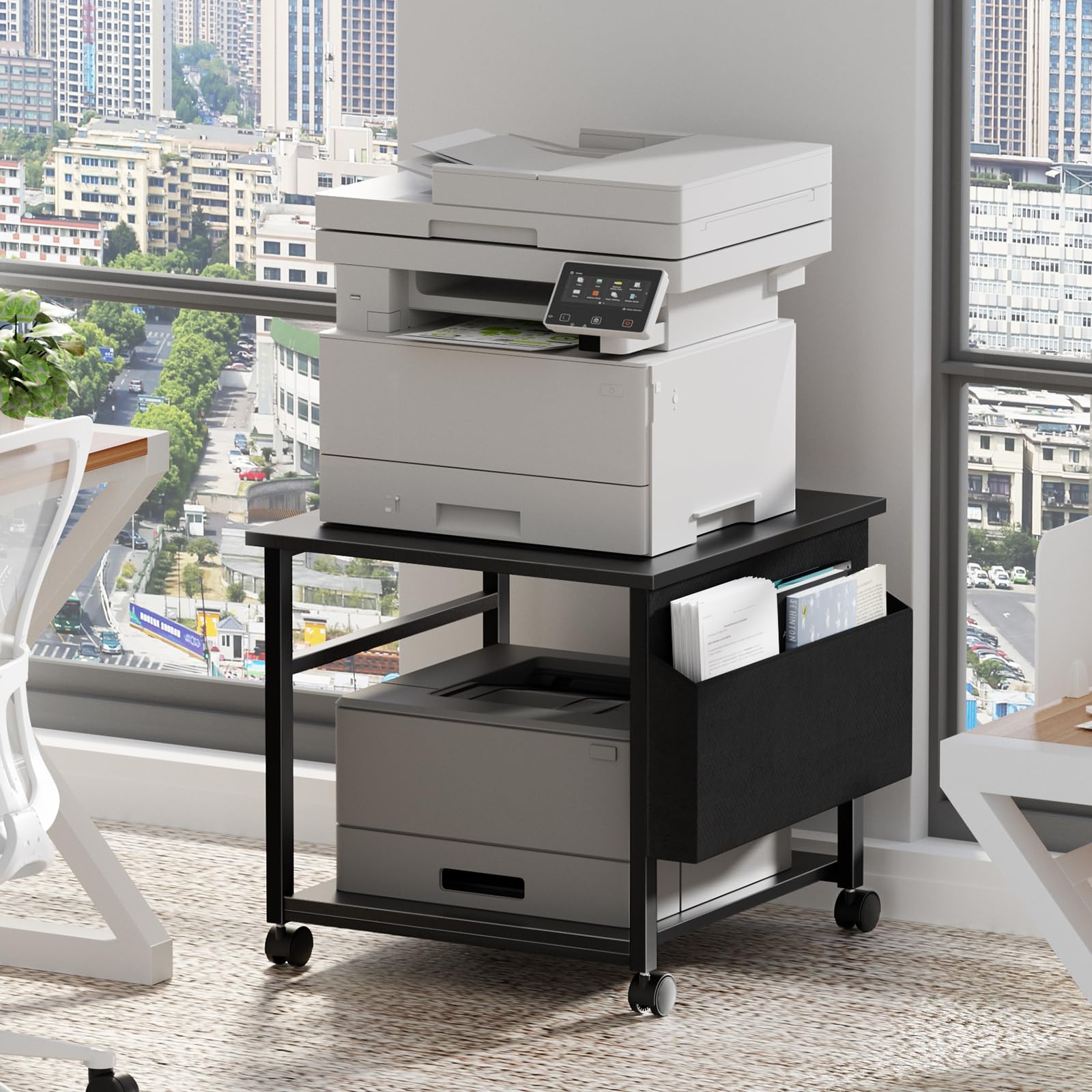 Lerliuo Black Large Printer Stand with Storage