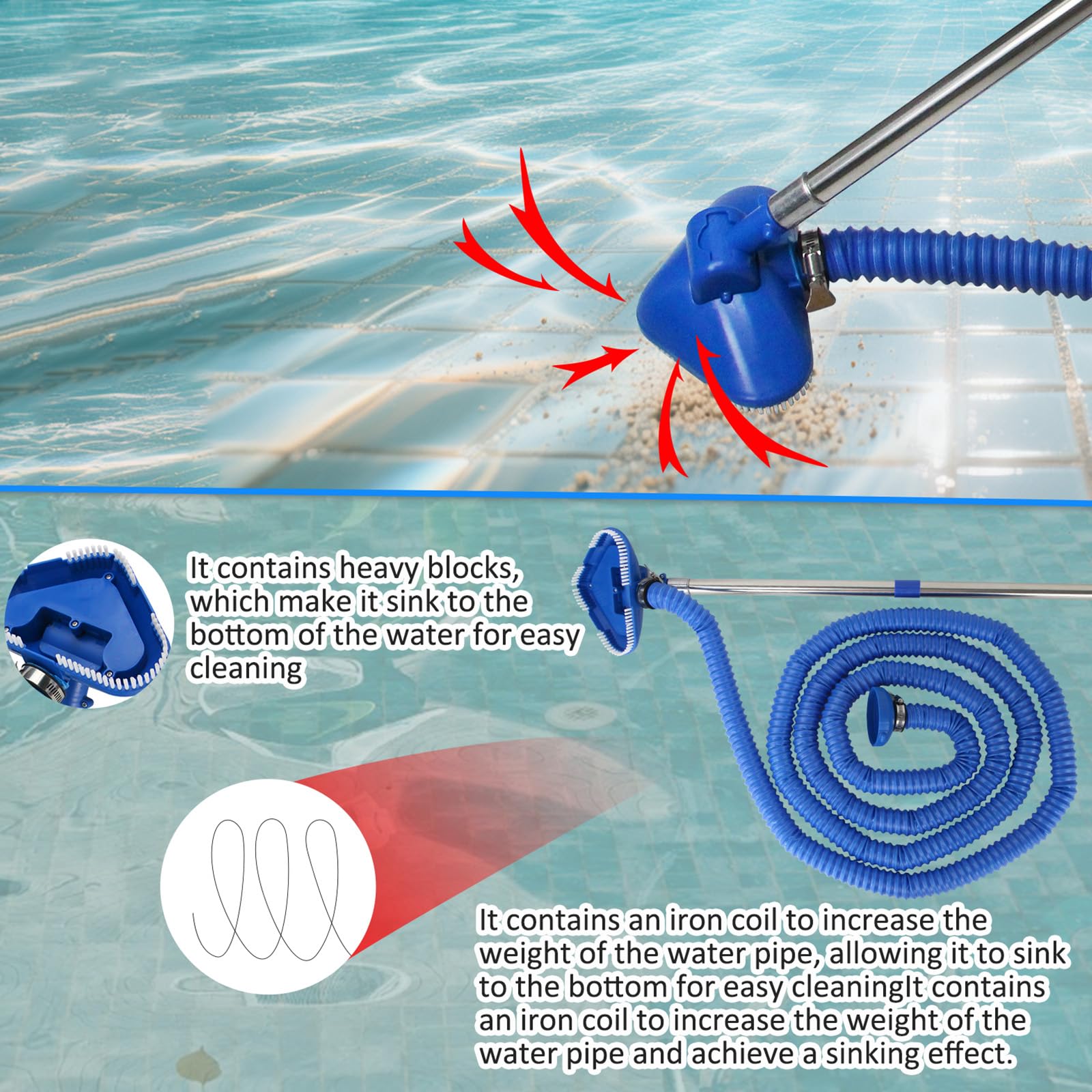 Poolreiniger,Bodensauger,Pool Staubsauger,Pool Zubehör,Poolsauger mit Teleskopstange,Bodensauger mit Starker Saugleistung,Poolsauger mit Schlauch,für Pools,Whirlpools,Spas