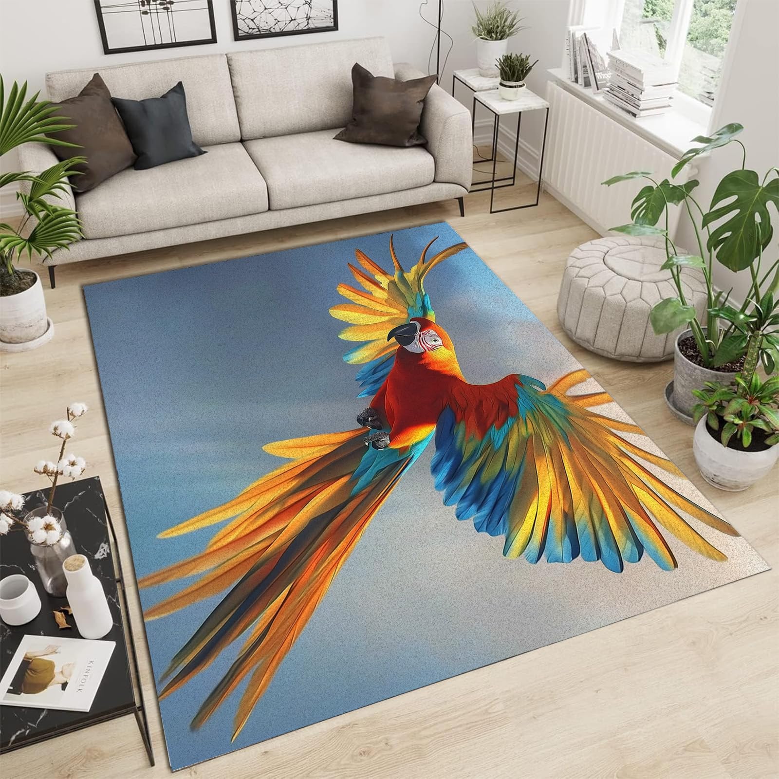 Tapis de salon fin et doux idéal pour chambre adulte motif perroquet