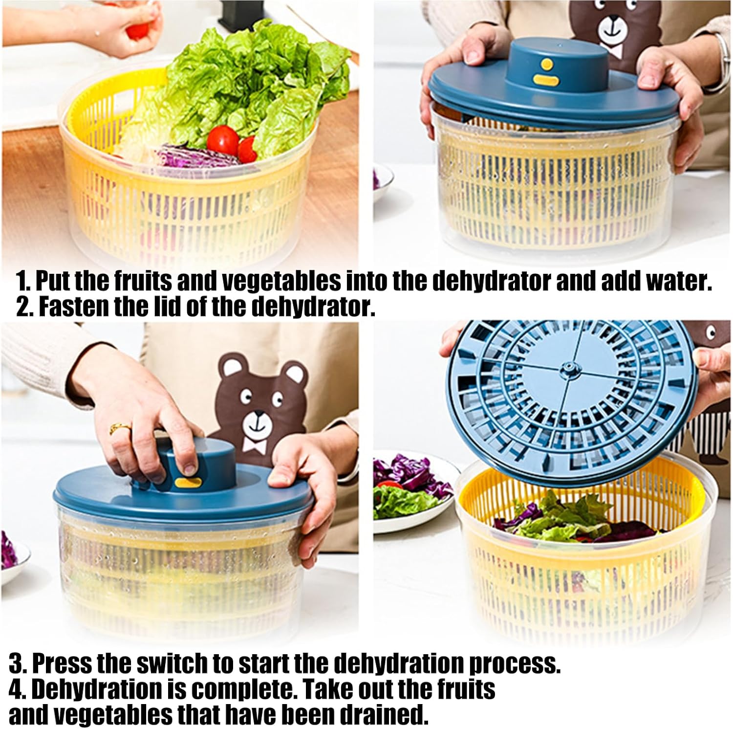 High Efficiency Vegetable Dehydrator Machine Rechargeable for Salad Drying Quiet Operate Quick Drying Fruit Kitchen Tool