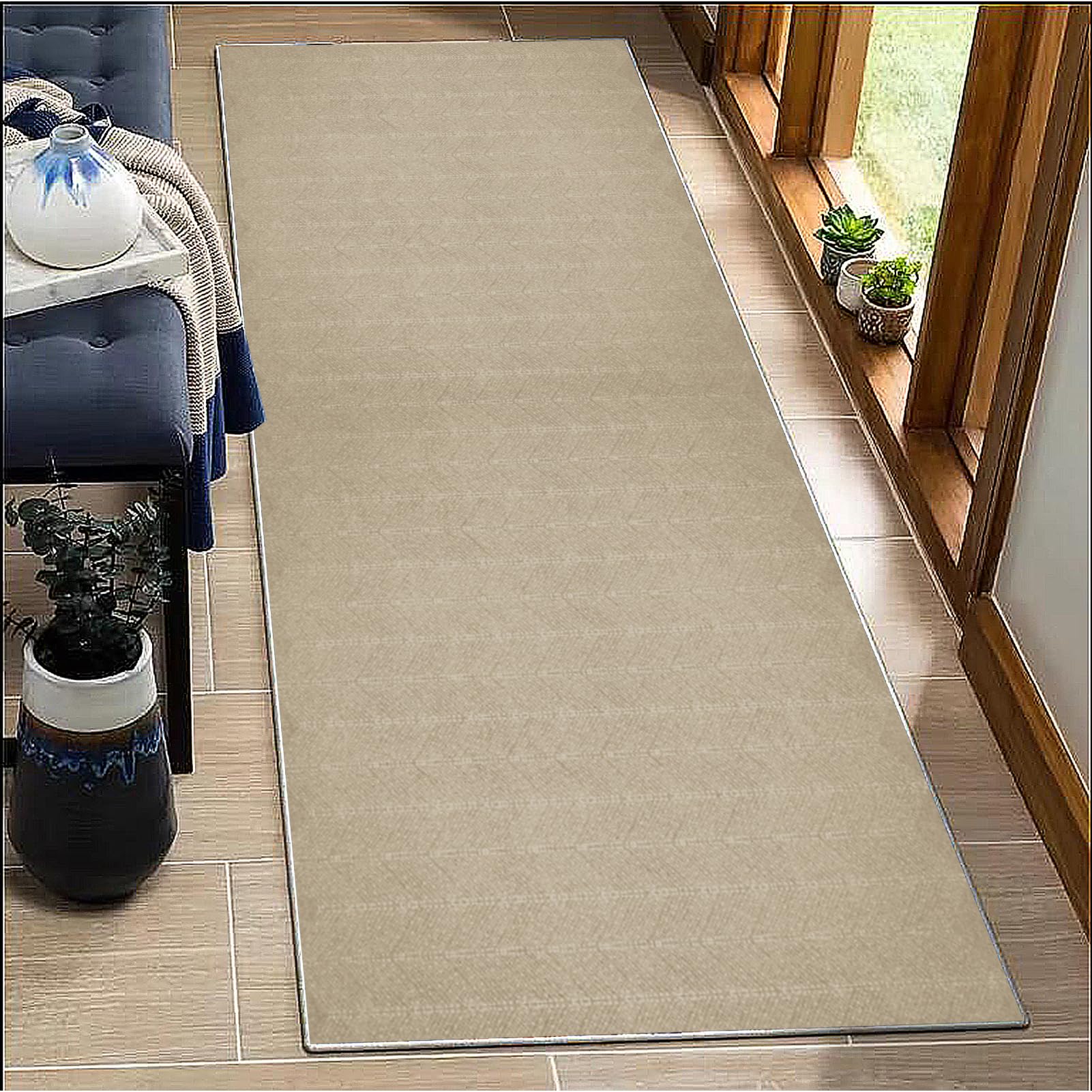 BORKOY Long Carpet Runners for Hallways Non Slip 90x100cm Washable beige Runner Rugs Kitchen Runner Absorbent Door Mats Hallway Hall Runners Narrow Rugs for Entrance Bedroom Hallways Living Room
