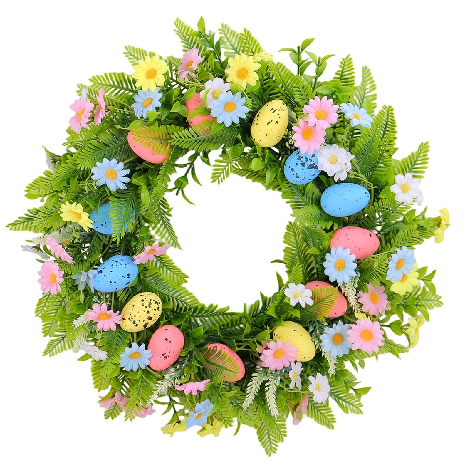 ZBELLO Easter Wreath，Easter Wreath For Front Door ， 45cm Artificial Easter Eggs Wreath ，Door Wreaths Outdoor ，Faux Spring With Eggs ，Colorful Eggs For Home Decoration Wreaths