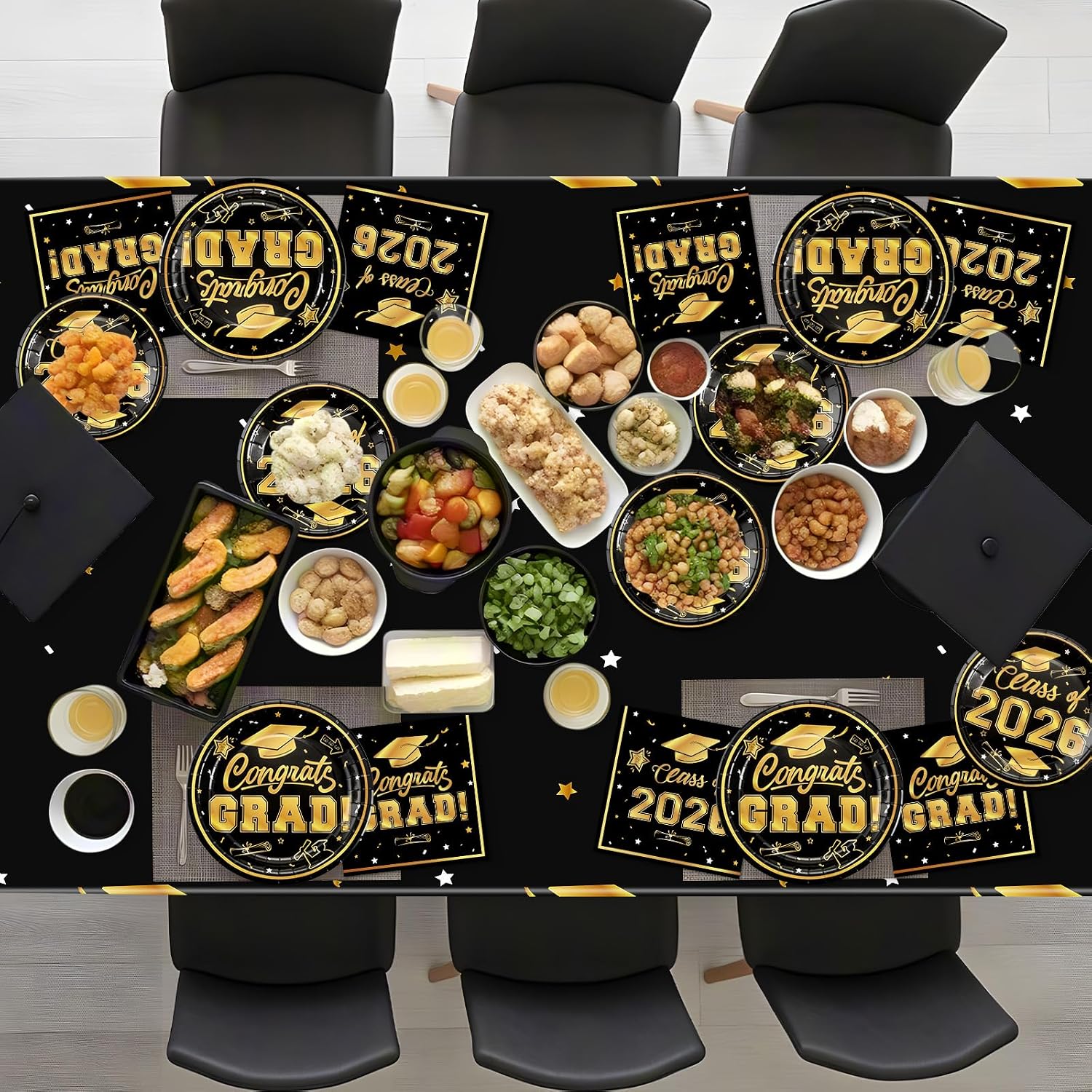 Litmitfu 150 Pcs Graduation Plates and Napkins 2026 - Black Gold Congrats Grad Class of 2026 Paper Dessert Dinner Plates Napkins Set for Graduation Party Decorations Supplies Table Decor, Serves 50 image 5
