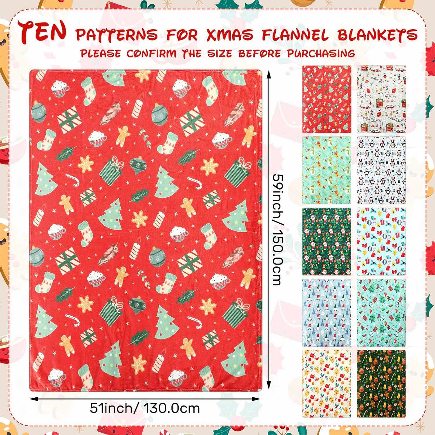 10 Pcs Christmas Throw Blankets Bulk Holiday Flannel Blanket Soft Fuzzy Fleece Throw Blankets Gifts Snowflake Snowman Xmas Tree for Homeless Wedding Office Couch Bed Chair Dorm(40 x 51 Inch)