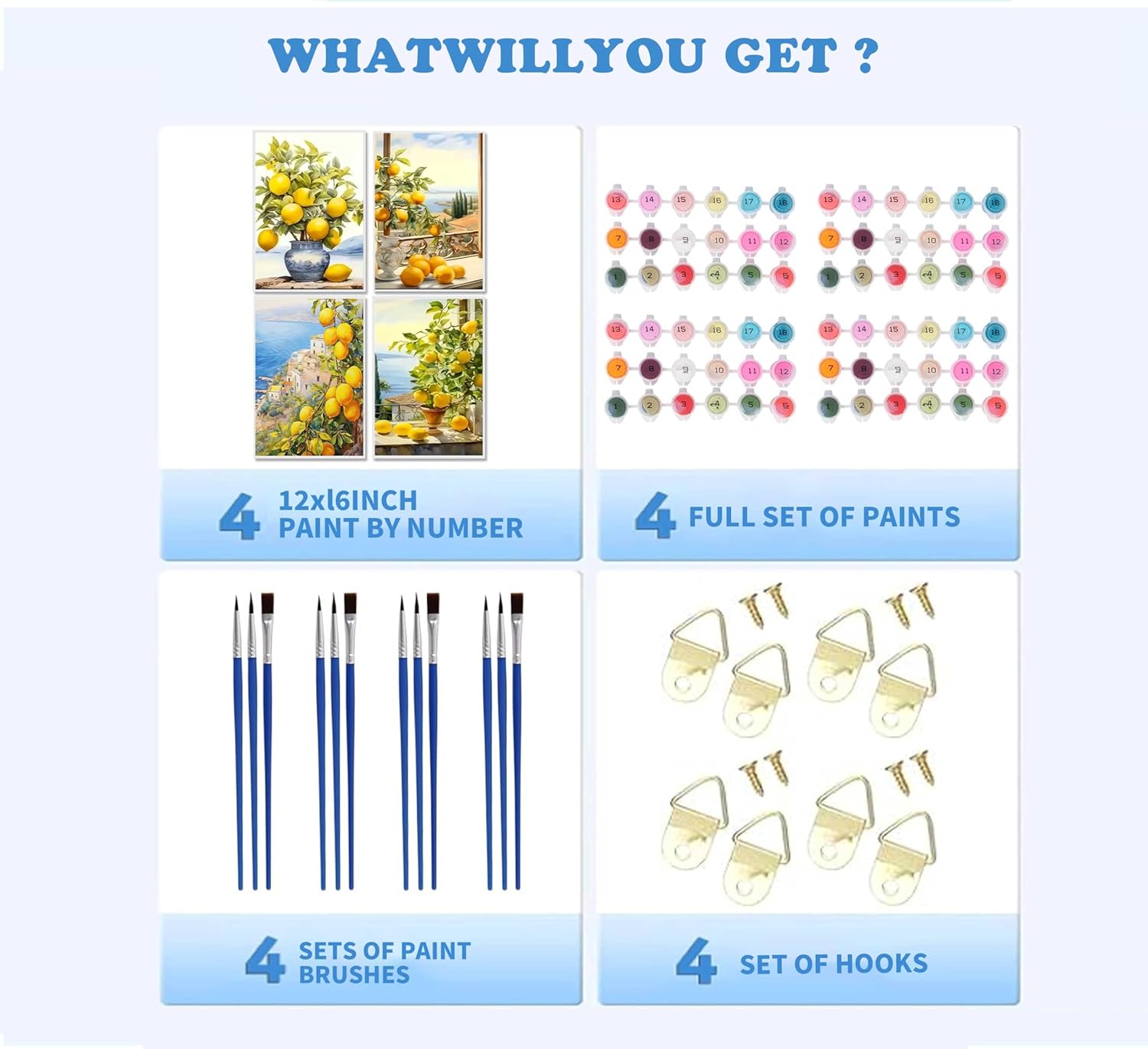 Paint by Number Kit for Adults 12x16inch Lemon Tree Scenery, 4 Pack DIY Painting by Numbers Unframed, Acrylic Paint Art Set for Living Room Bbedroom Home Gifts Decor