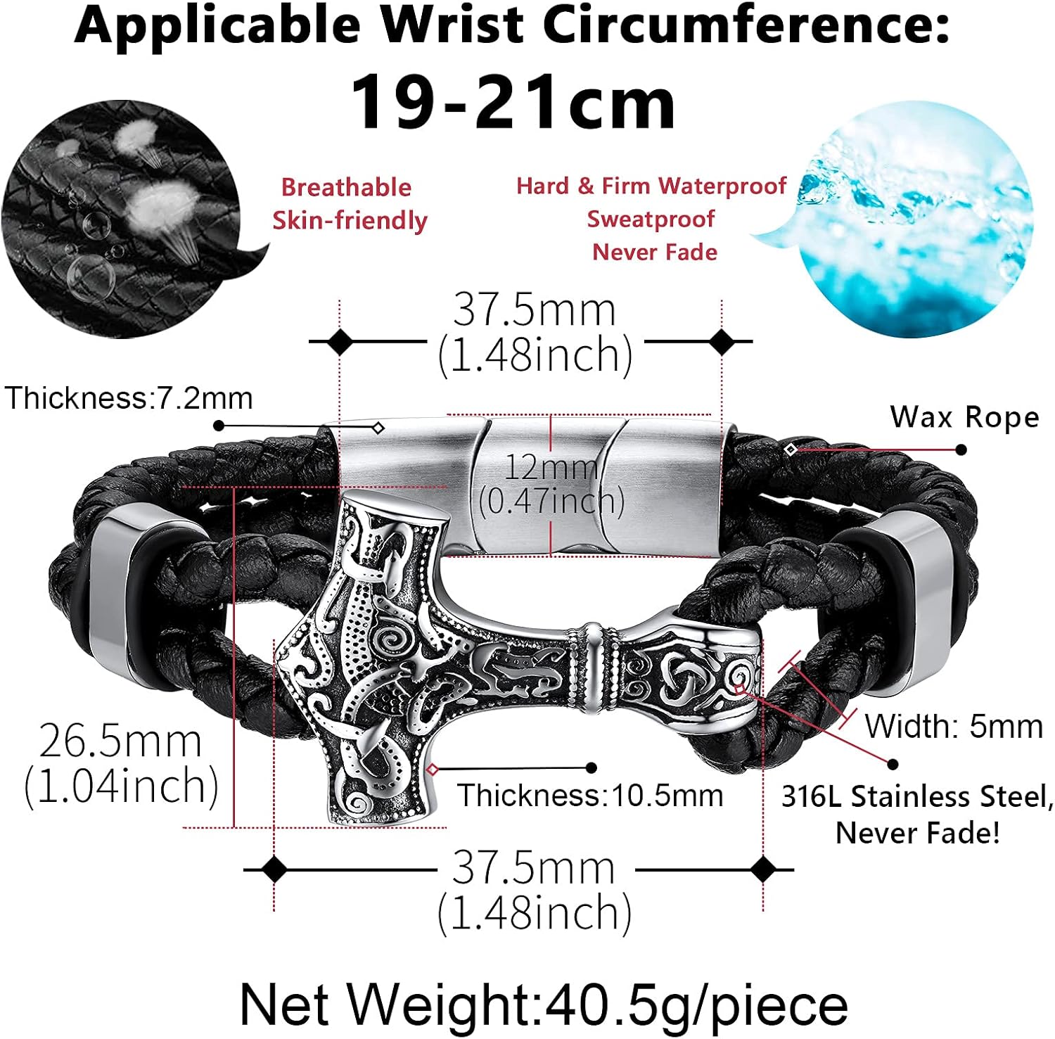 FaithHeart Viking Cuff Bracelet for Men Women, Stainless Steel Rune/Thor's Hammer/Wolf/Celtic Knot Bangles Personalized Customizable