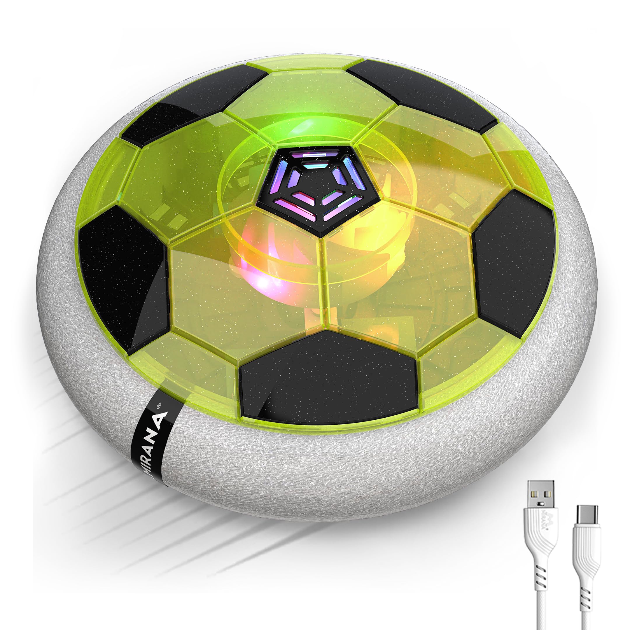 Mirana C-Type USB Rechargeable Battery Powered Hover Football Indoor Floating Hoverball Soccer | Air Football Smart | Made in India Fun Toy Best Gift for Kids Boys & Girls 2-10 Years (Glow-Yellow)-image-40