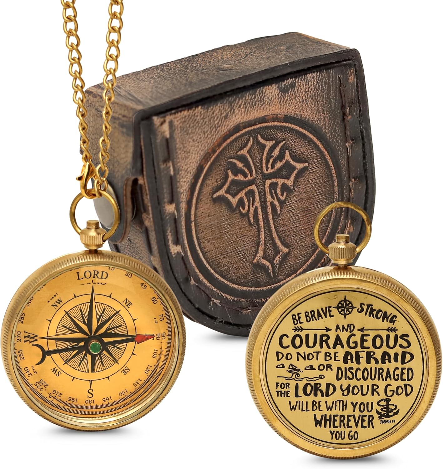 Handmade Brass Antique Compass with Leather Case – Vintage Finish Functional Pocket Navigation Tool for Travel, Hiking & Gift