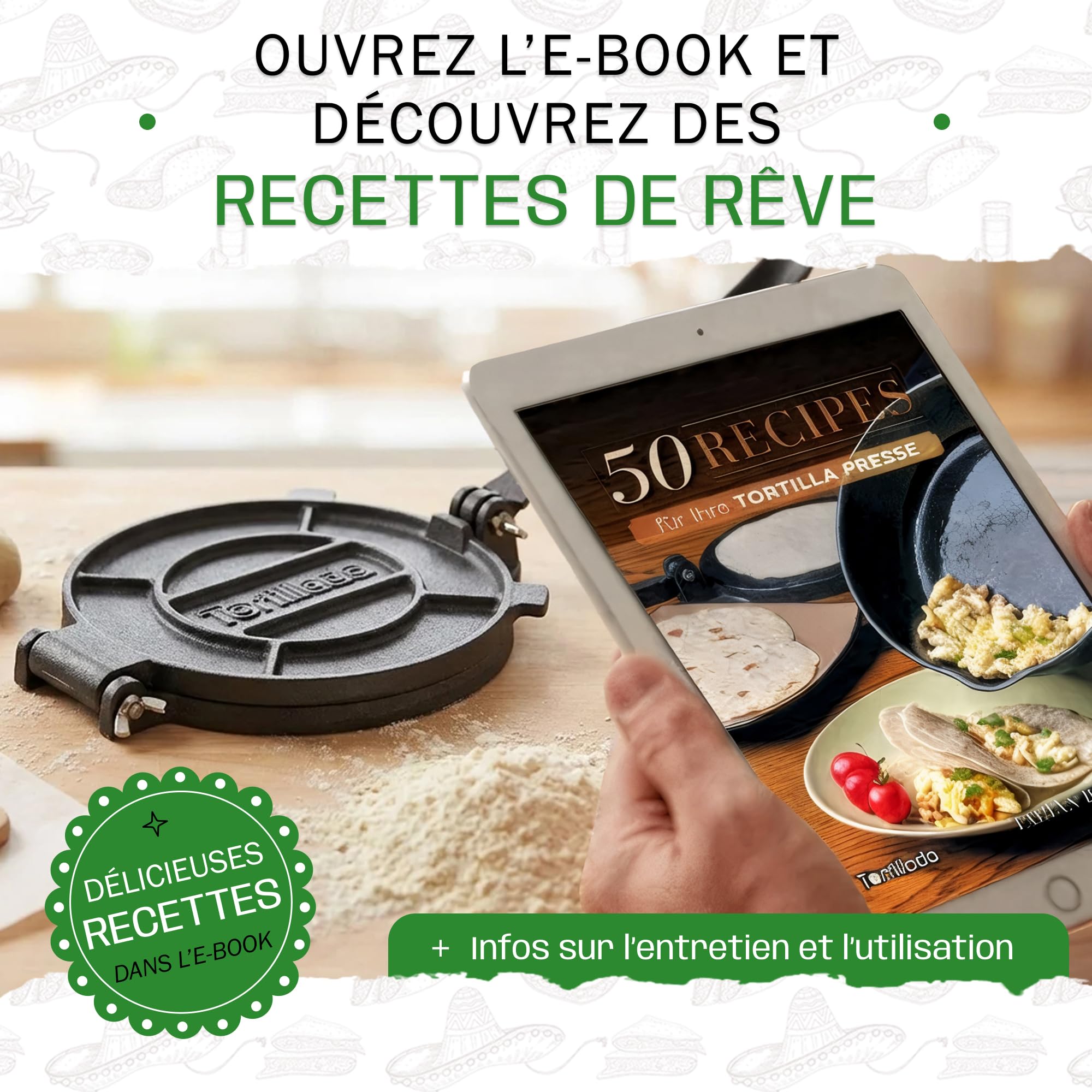 Tortillada - Tortillas de première qualité en fonte avec recettes (30 cm)