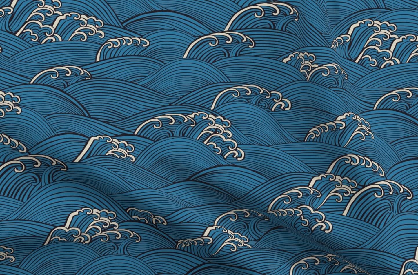 Fabric Indigo Waves Vintage Blue Asian Japanese Water Traditional Sea Ocean Printed on Petal Signature Cotton Fabric Fat Quarter - Sewing Quilting Apparel Crafts Decor