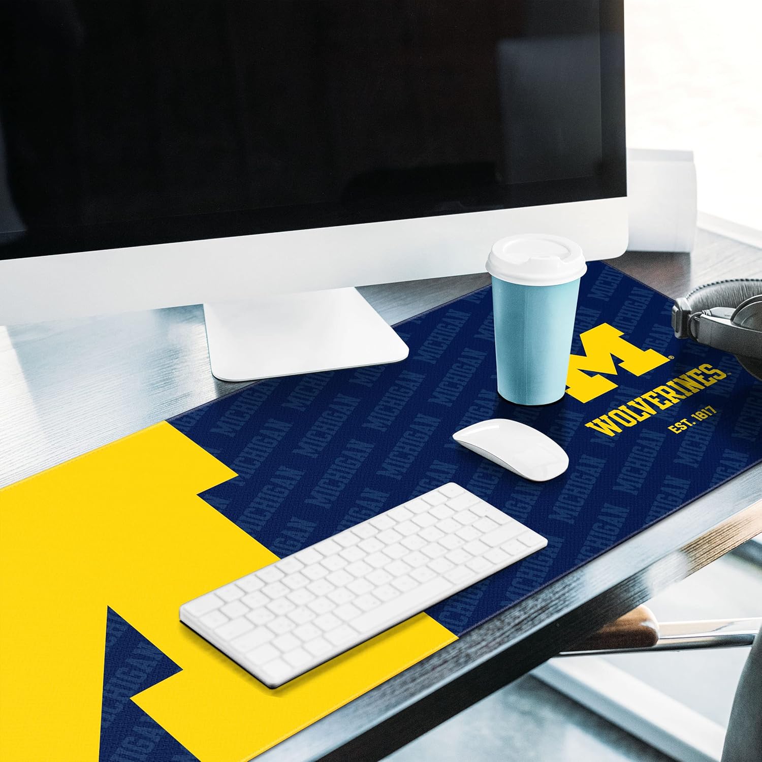 YouTheFan NCAA Michigan Wolverines Logo Series Desk Pad & NCAA Michigan Wolverines 3D StadiumView Coasters - Michigan Stadium 4" x 4"