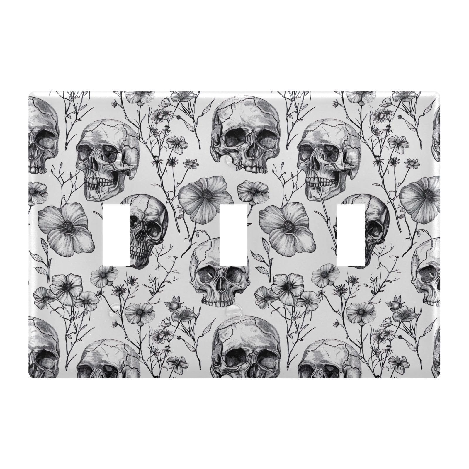 Light Switch Cover Black White Skull Flowers Wall Plates for Electrical Outlets 3 Gang 202b5808