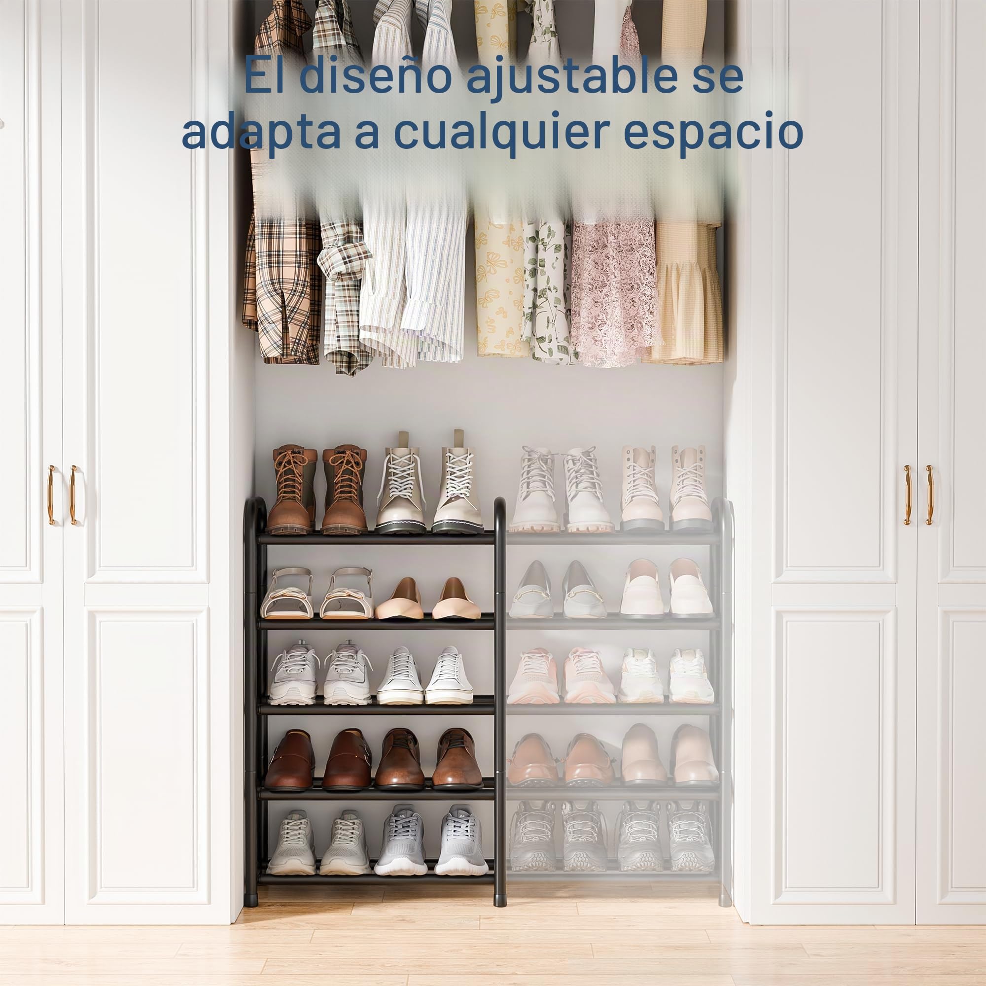 ENJOYBASICS Zapatero 5 Niveles Extensible, Shoe Rack, 45-83 cm, Negro