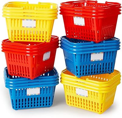 Boley Mini Shopping Basket Set - Colorful Plastic Shopping Baskets with Handle - Kids Party Favors, Classroom Supplies, or Craft Room Storage for Ages 3+