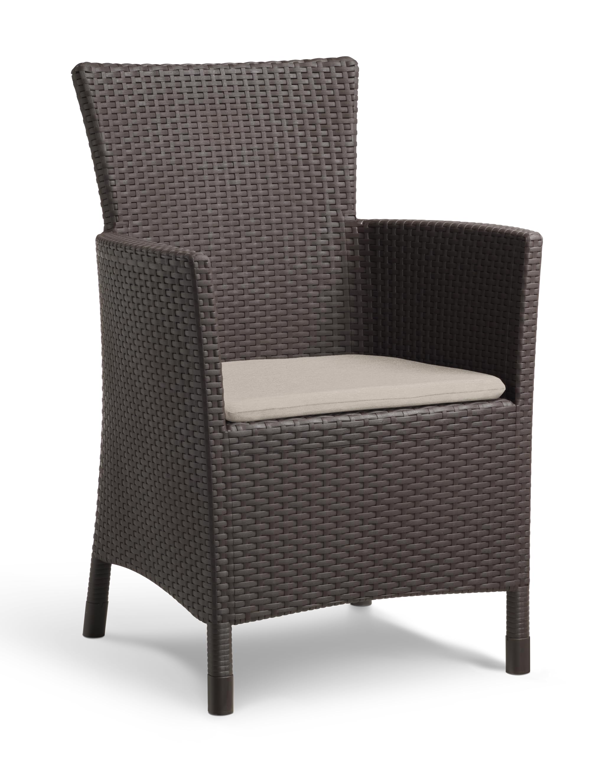 Keter Iowa - Sillón de jardín para Exterior e Interior con cojín Incluido, Resina con Acabado de ratán Plano, Color Marrón